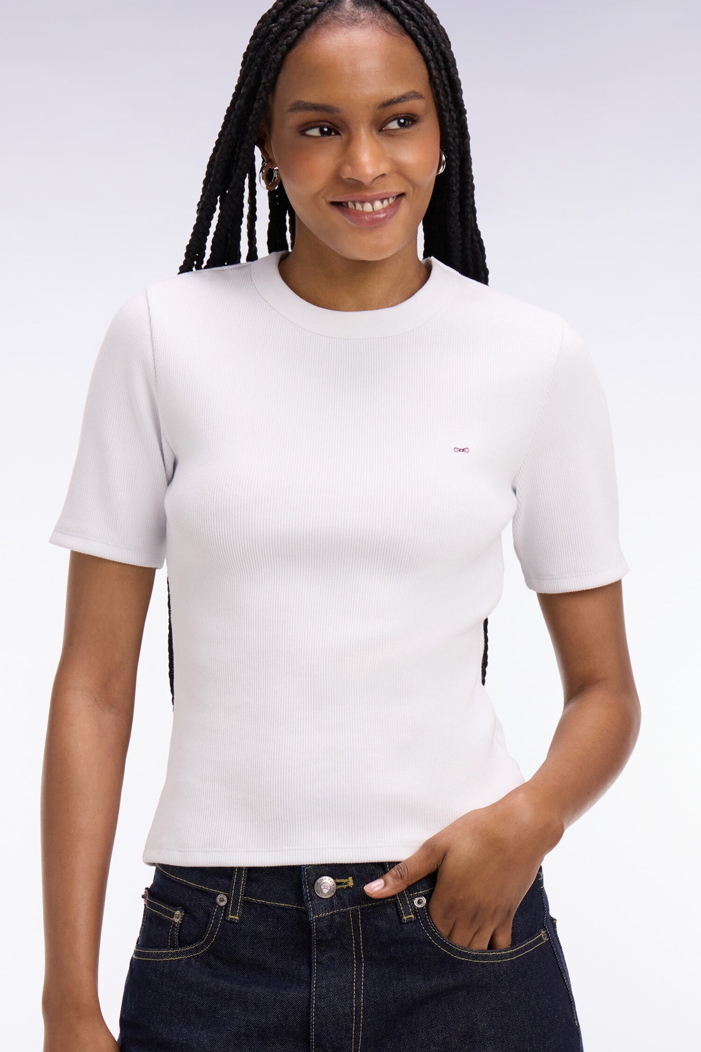 T-shirt col rond à manches courtes blanc coupe slim