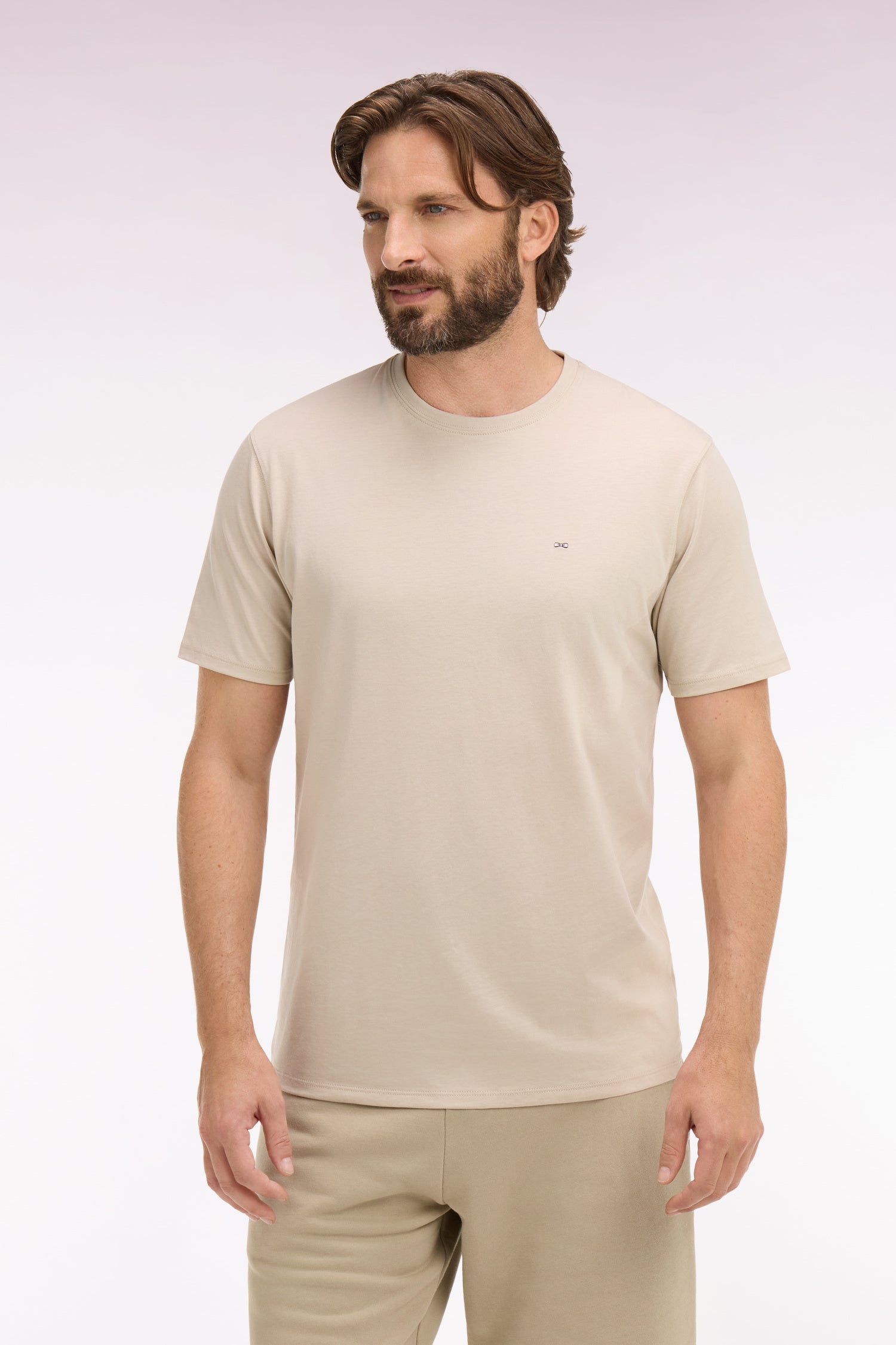 T-shirt à manches courtes en coton Pima beige coupe regular