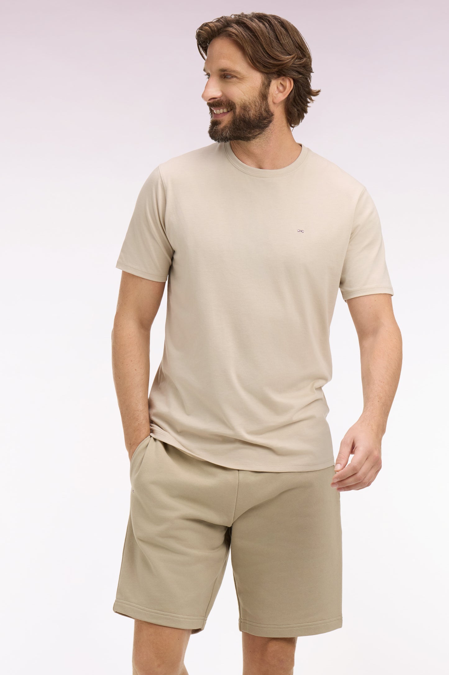 T-shirt à manches courtes en coton Pima beige coupe regular