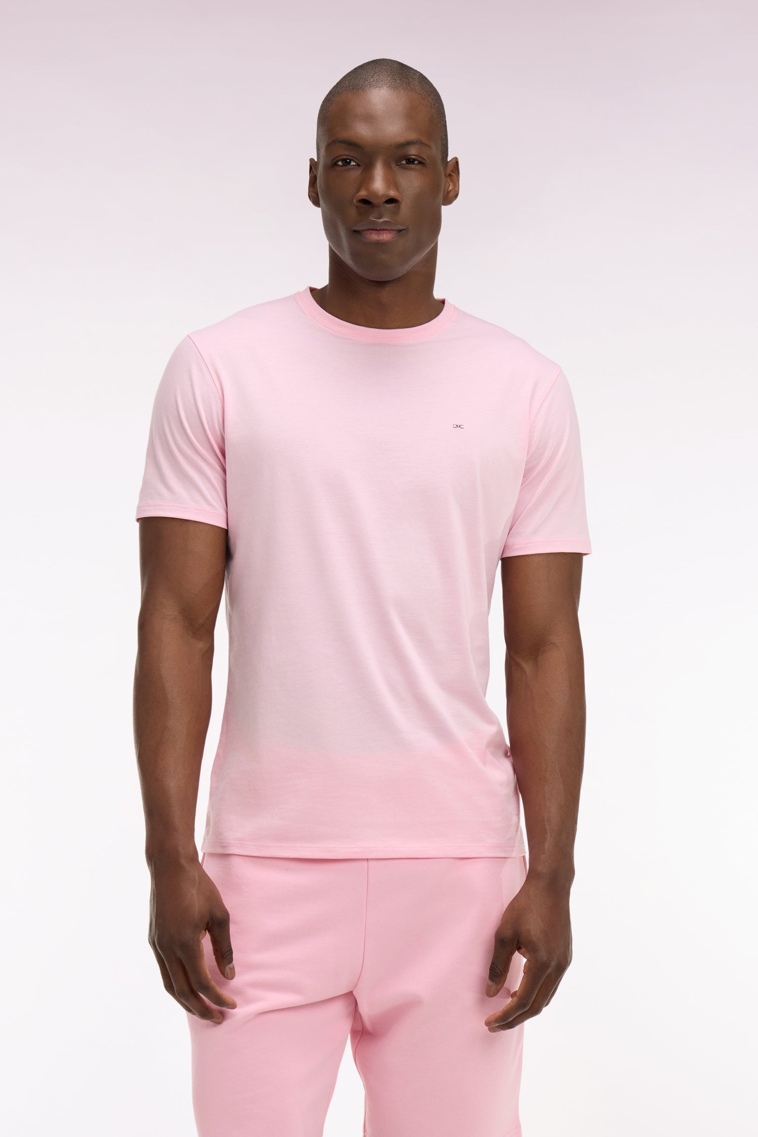 T-shirt à manches courtes en coton Pima rose coupe regular