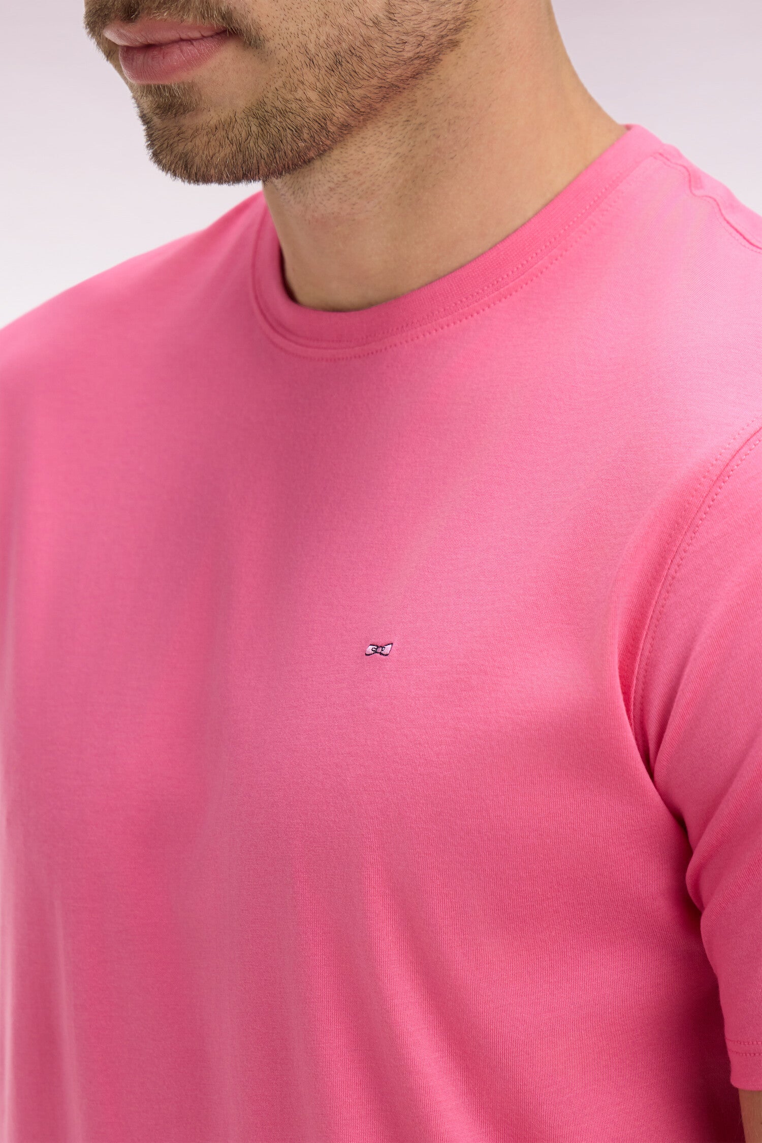 T-shirt à manches courtes en coton Pima fuchsia coupe regular