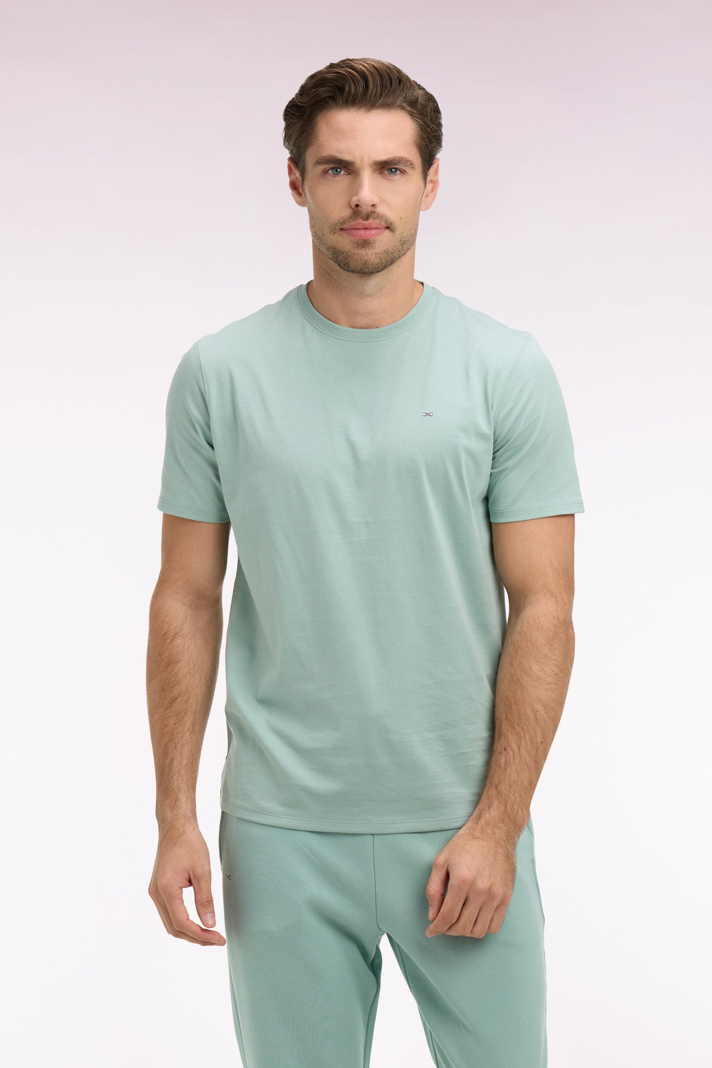 T-shirt à manches courtes en coton Pima vert d'eau coupe regular