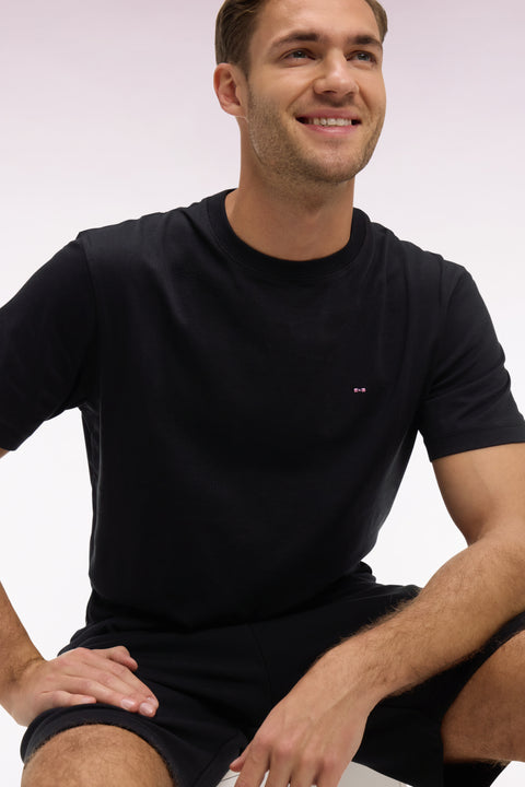 T-shirt à manches courtes en coton Pima noir brodé coupe regular - Image 1