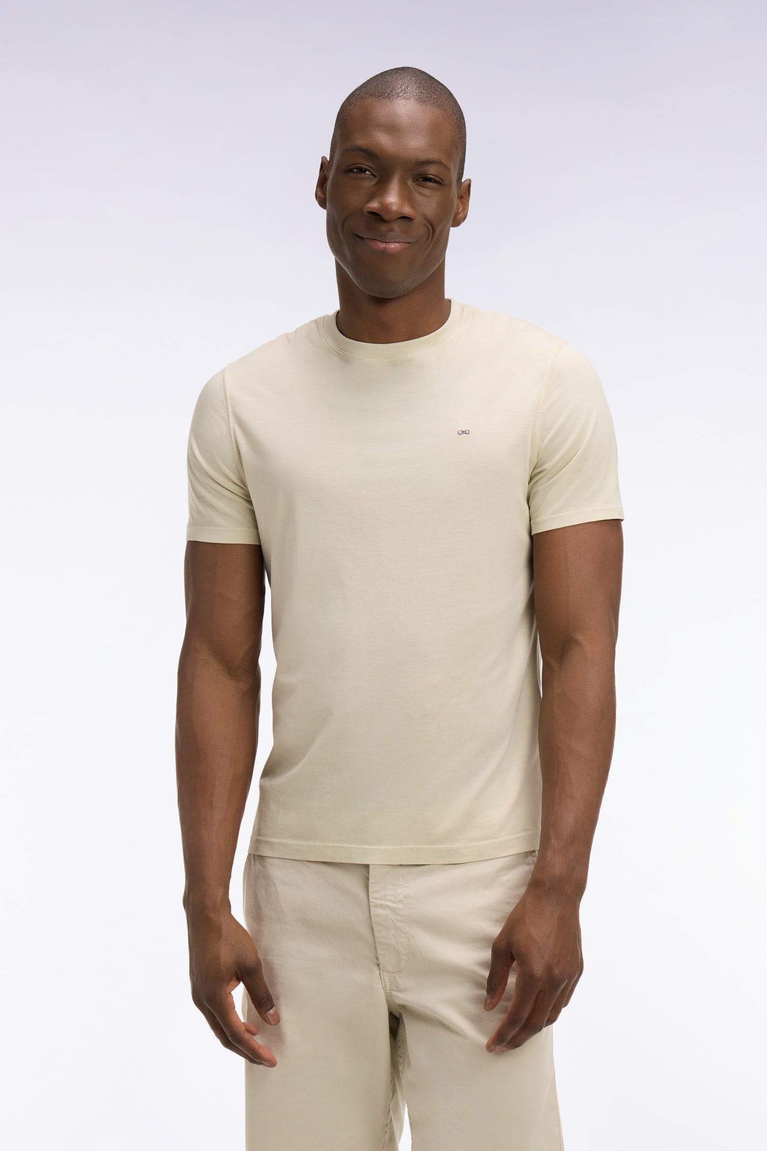 camiseta de manga corta en lyocell y algodón beige corte Regular