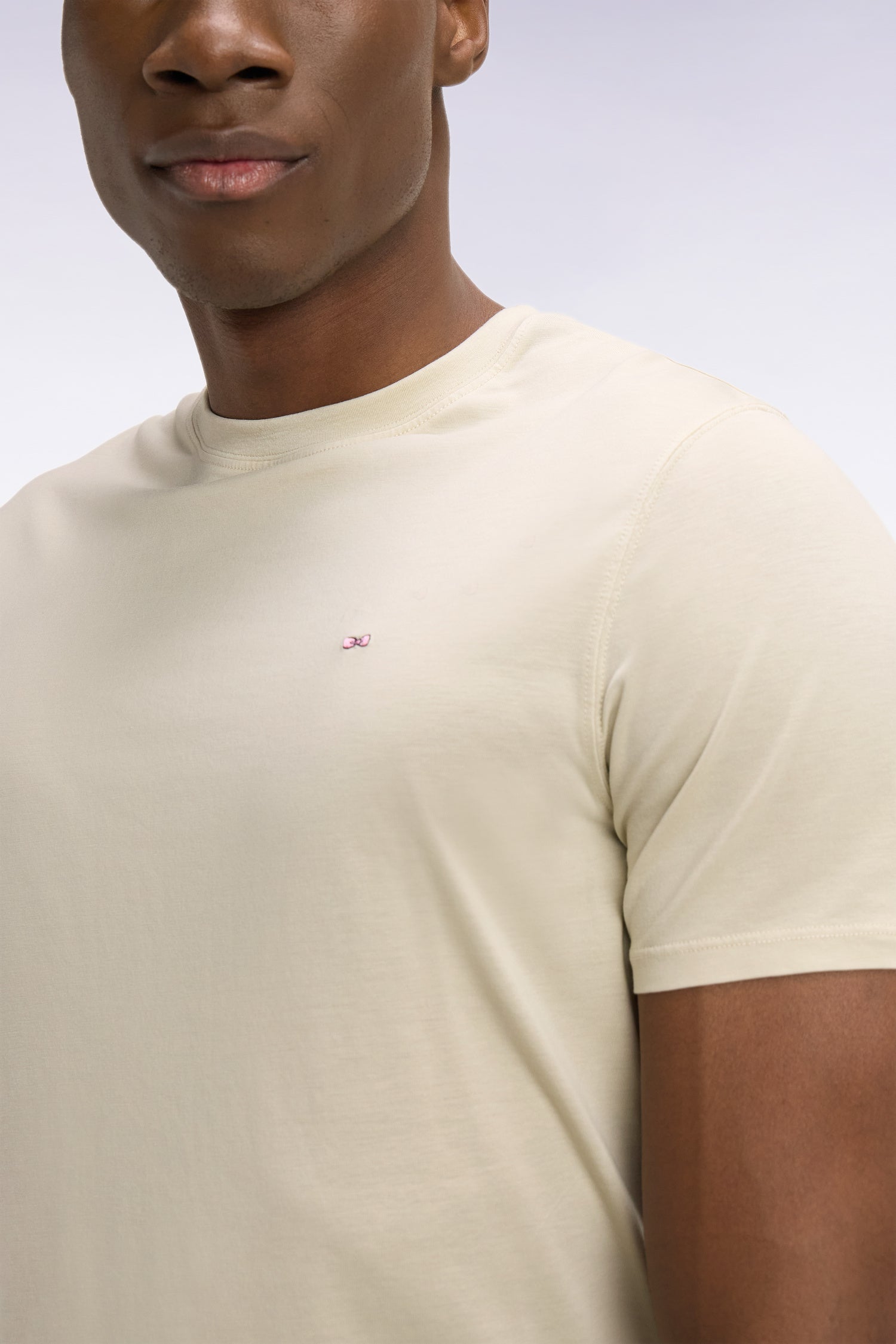 camiseta de manga corta en lyocell y algodón beige corte Regular