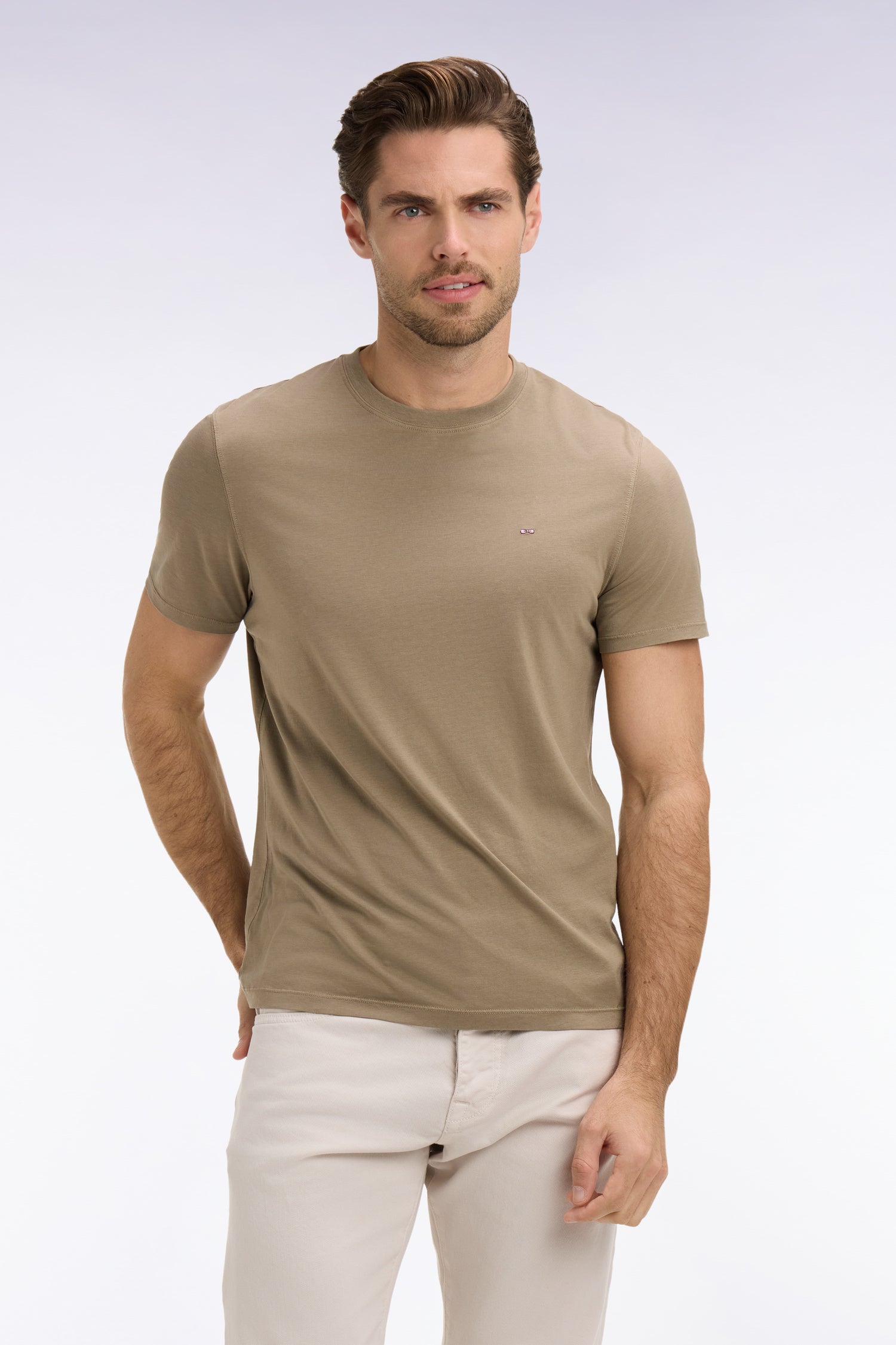 T-shirt a maniche corte in lyocell e cotone marrone vestibilità Regular