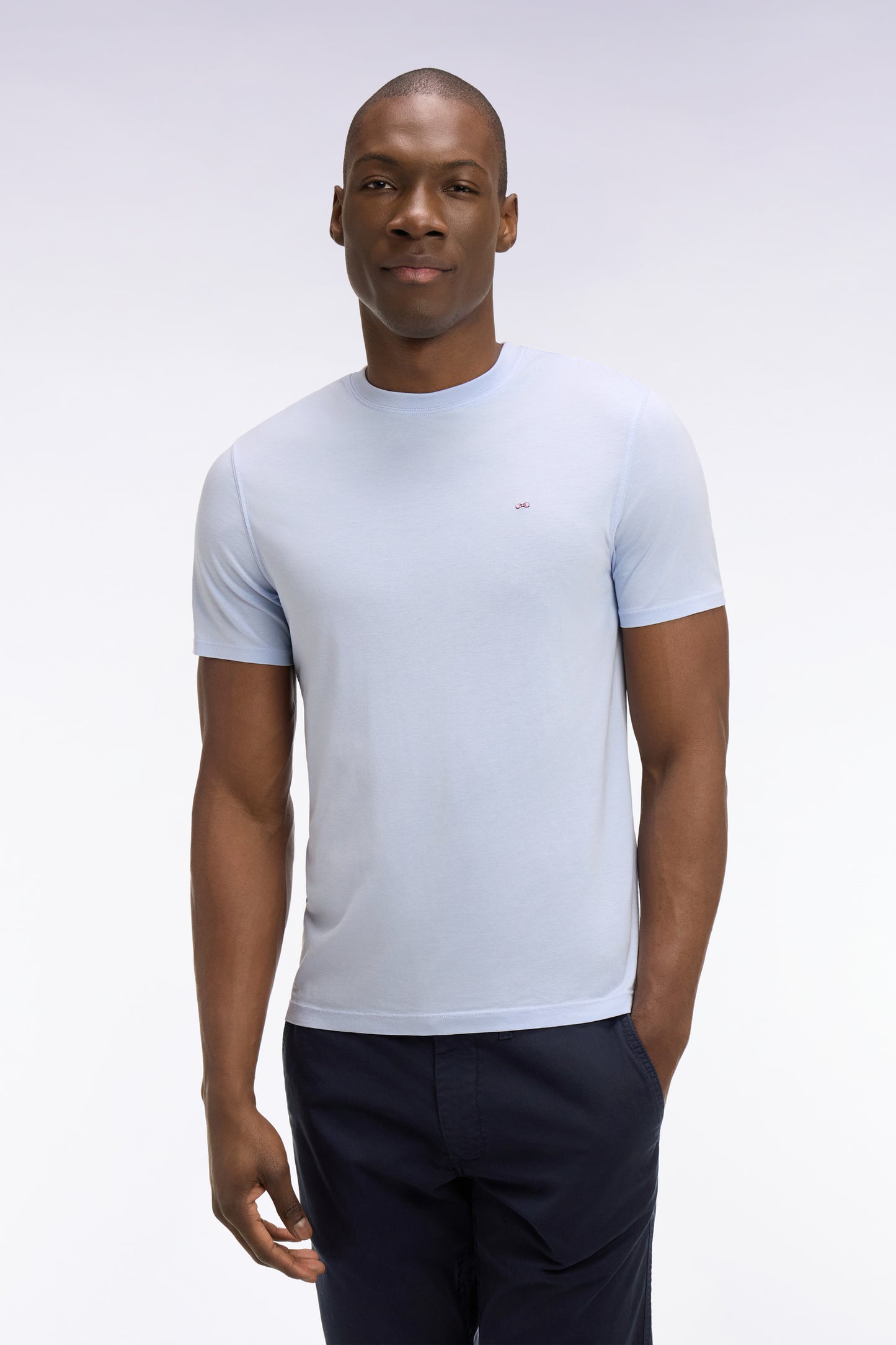 Light gray short-sleeved lyocell and cotton T-shirt, regular fit