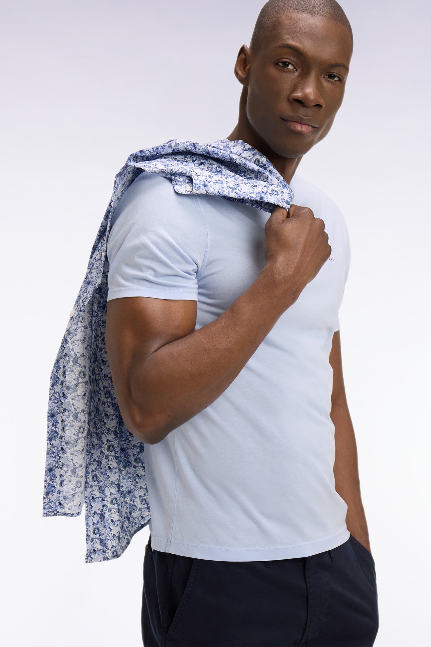 Light gray short-sleeved lyocell and cotton T-shirt, regular fit