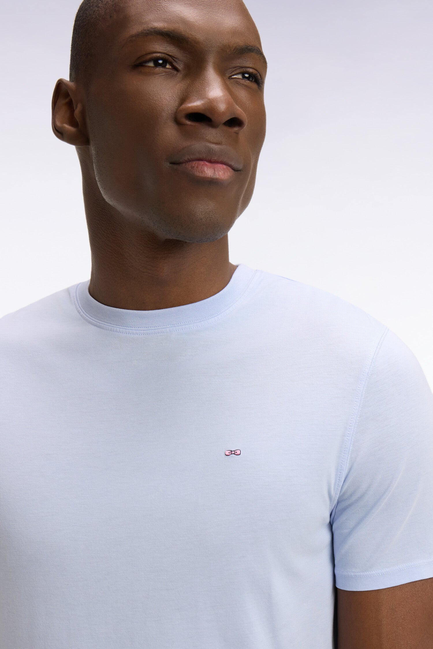 T-shirt à manches courtes en lyocell et coton bleu clair coupe regular