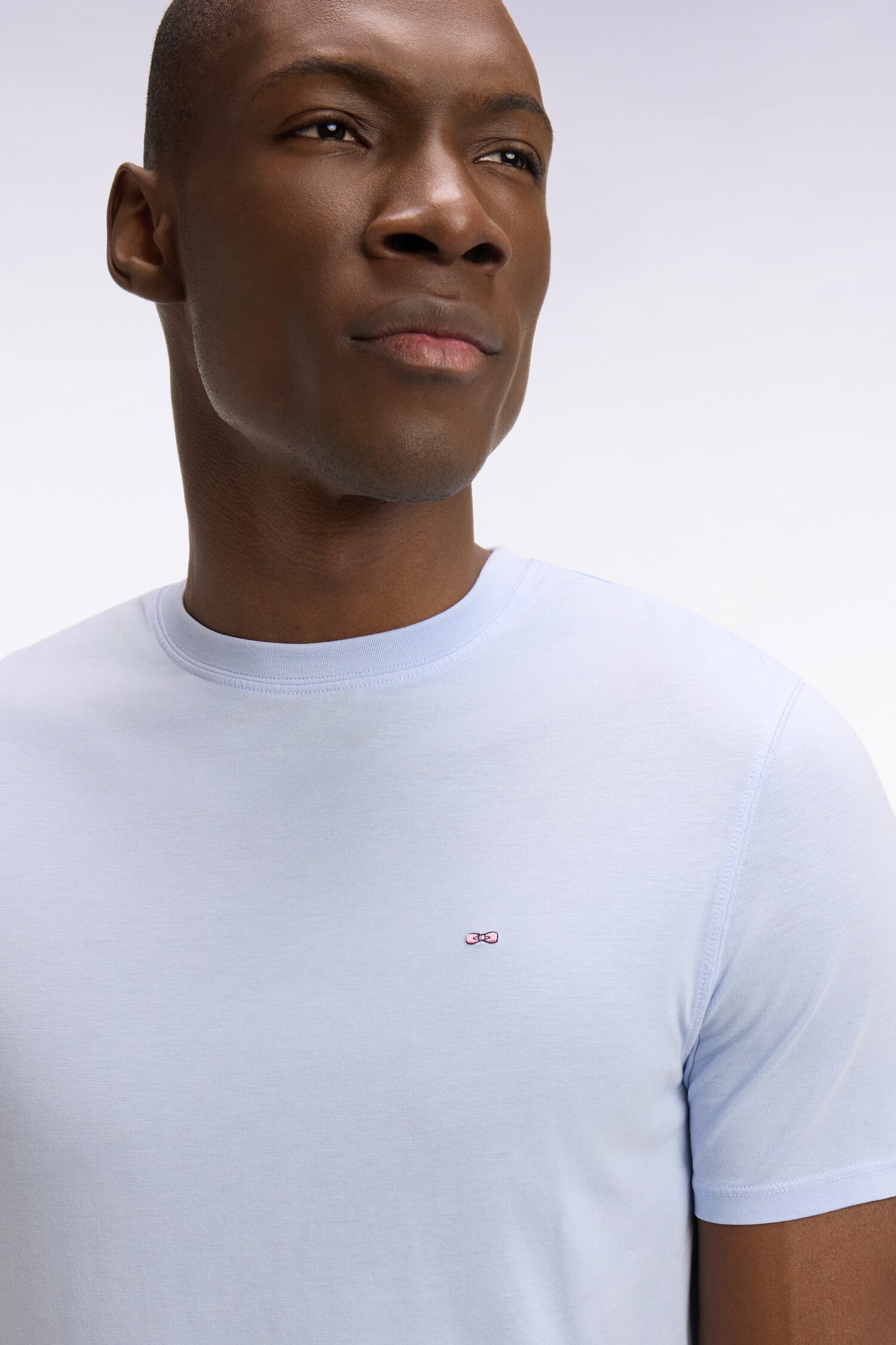 Light gray short-sleeved lyocell and cotton T-shirt, regular fit