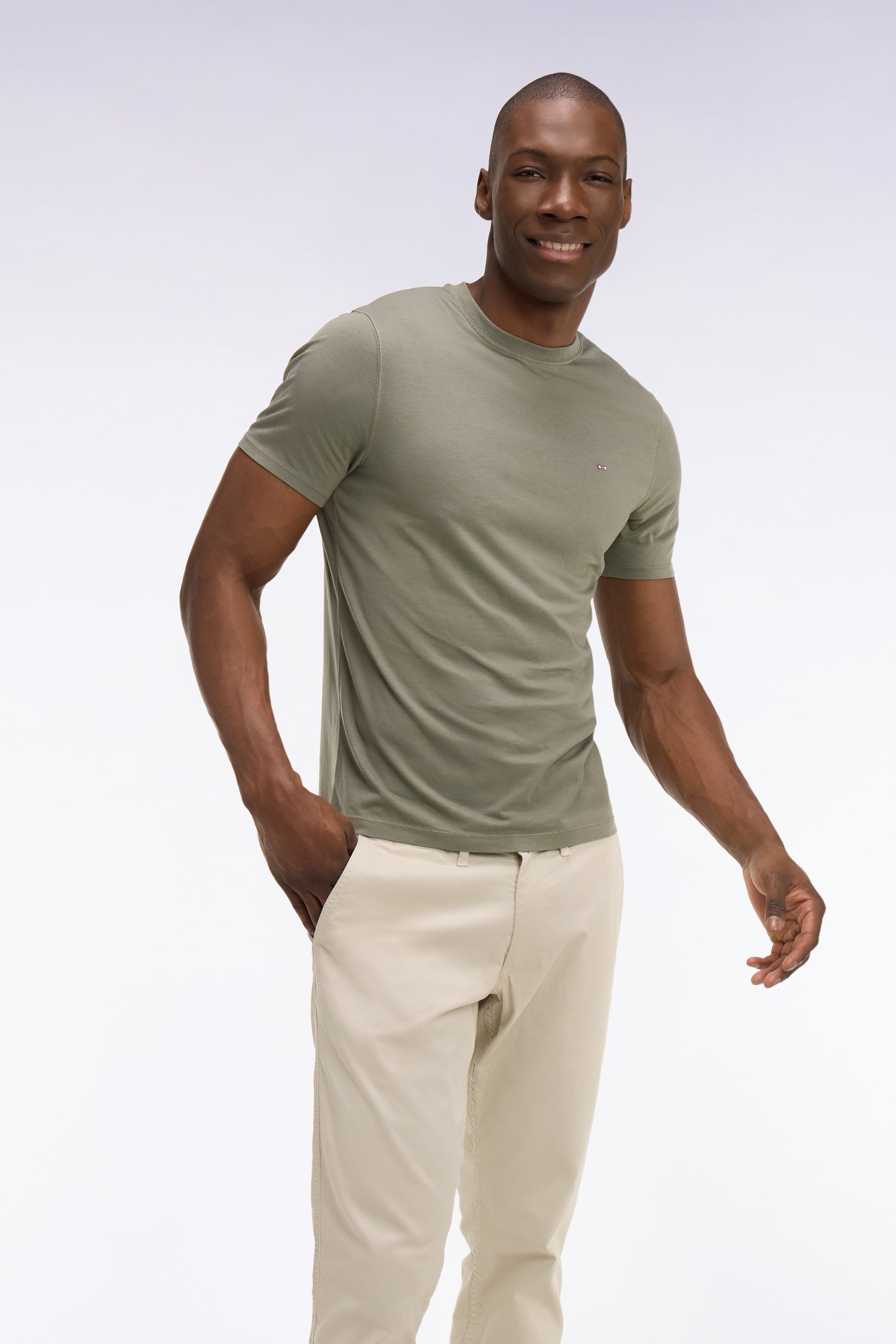 T-Shirt kurzärmelig aus Lyocell und Baumwolle Khaki Regular-Passform