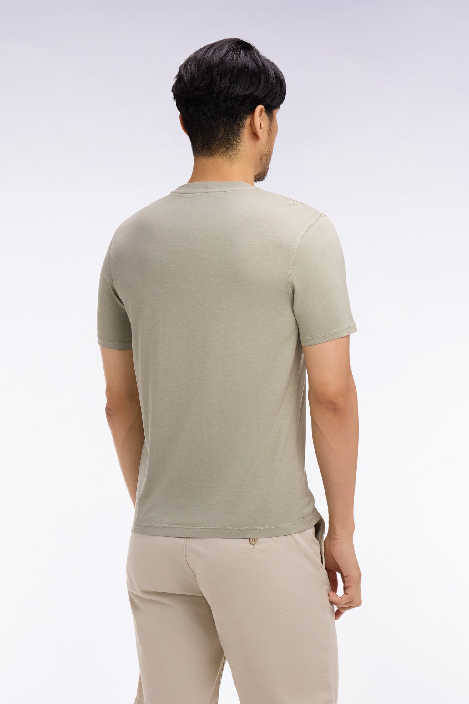 T-shirt à manches courtes en lyocell et coton kaki clair coupe regular