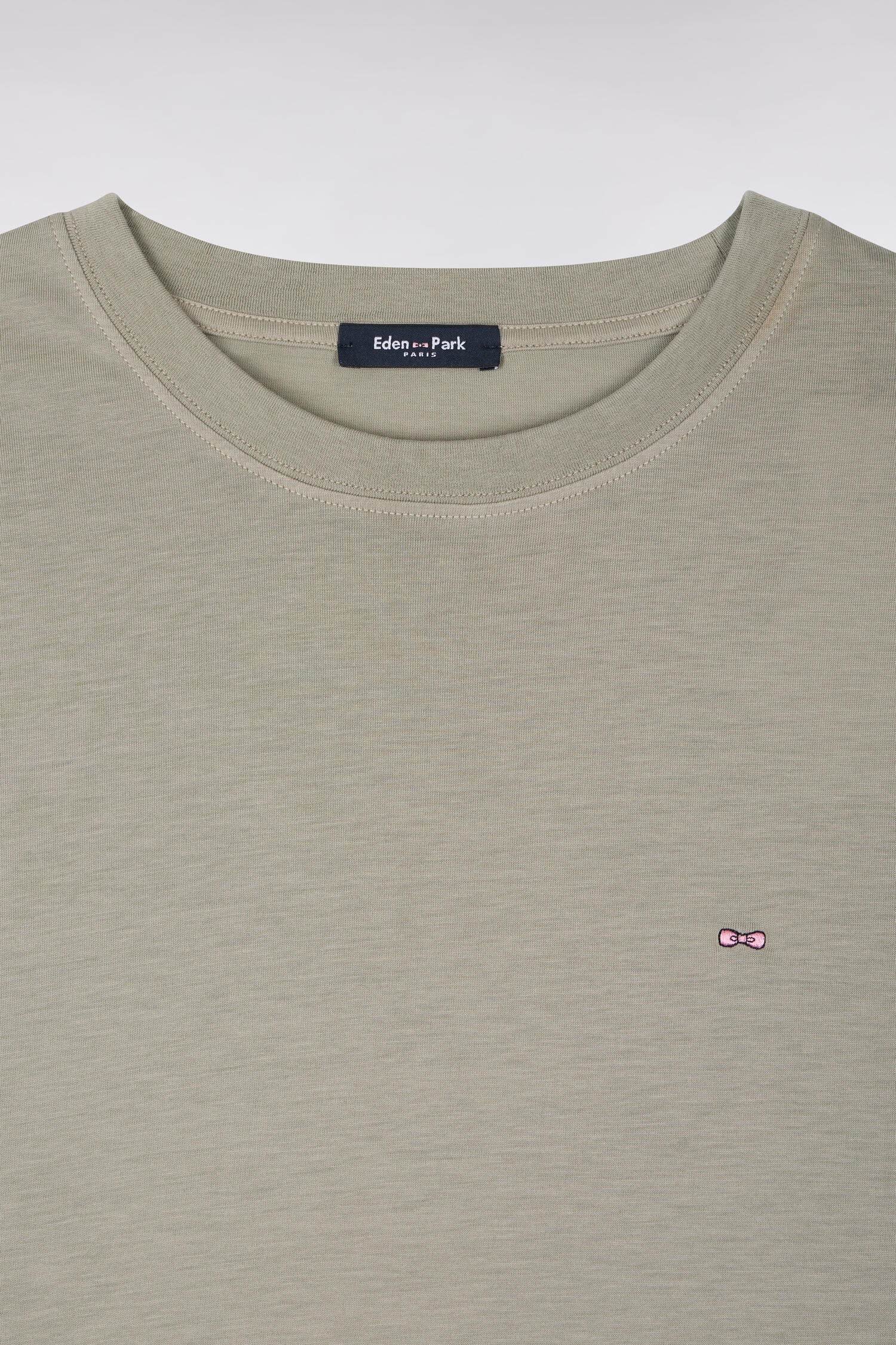 T-shirt à manches courtes en lyocell et coton kaki clair coupe regular