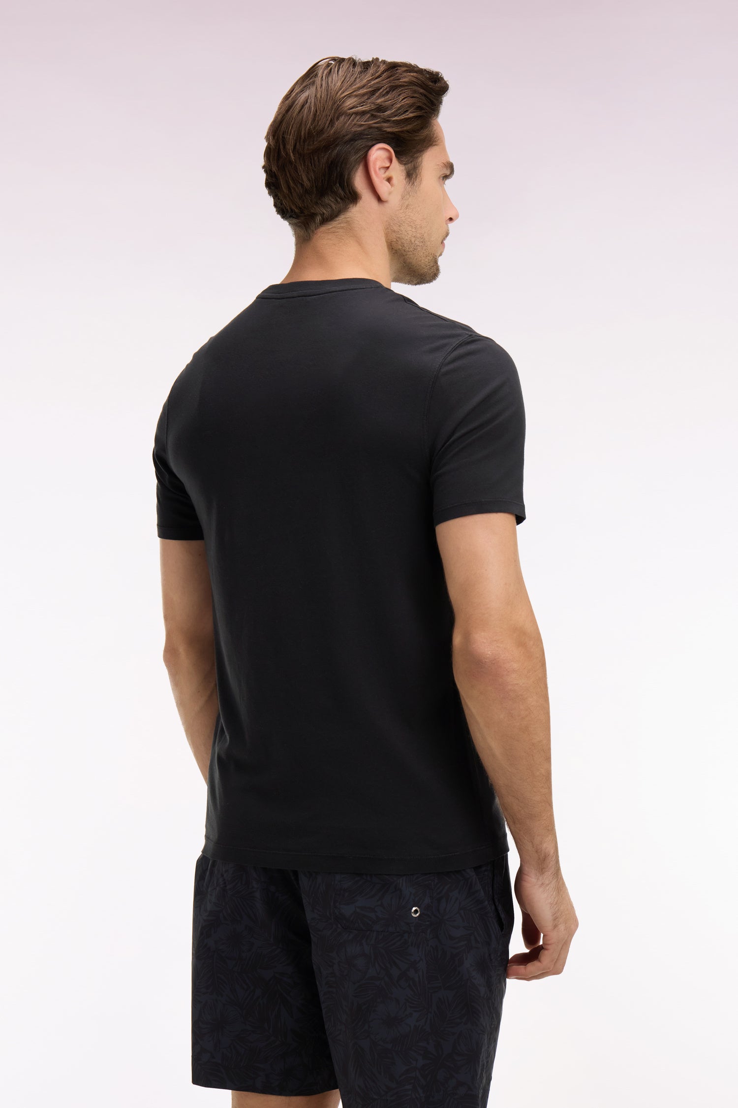T-shirt à manches courtes en lyocell et coton noir coupe regular