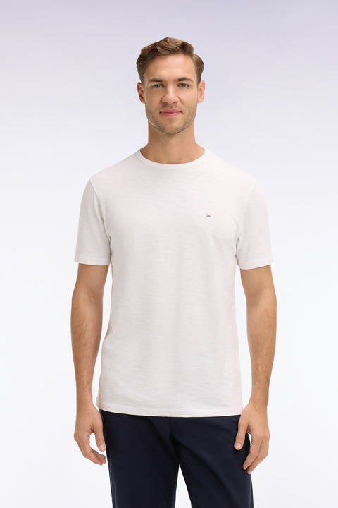 T-shirt à manches courtes en jersey de coton slub blanc coupe regular - Image 3