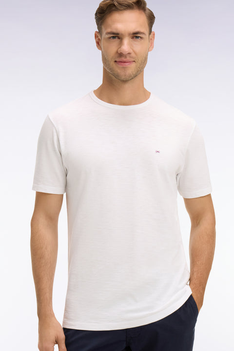 T-shirt à manches courtes en jersey de coton slub blanc coupe regular - Image 1