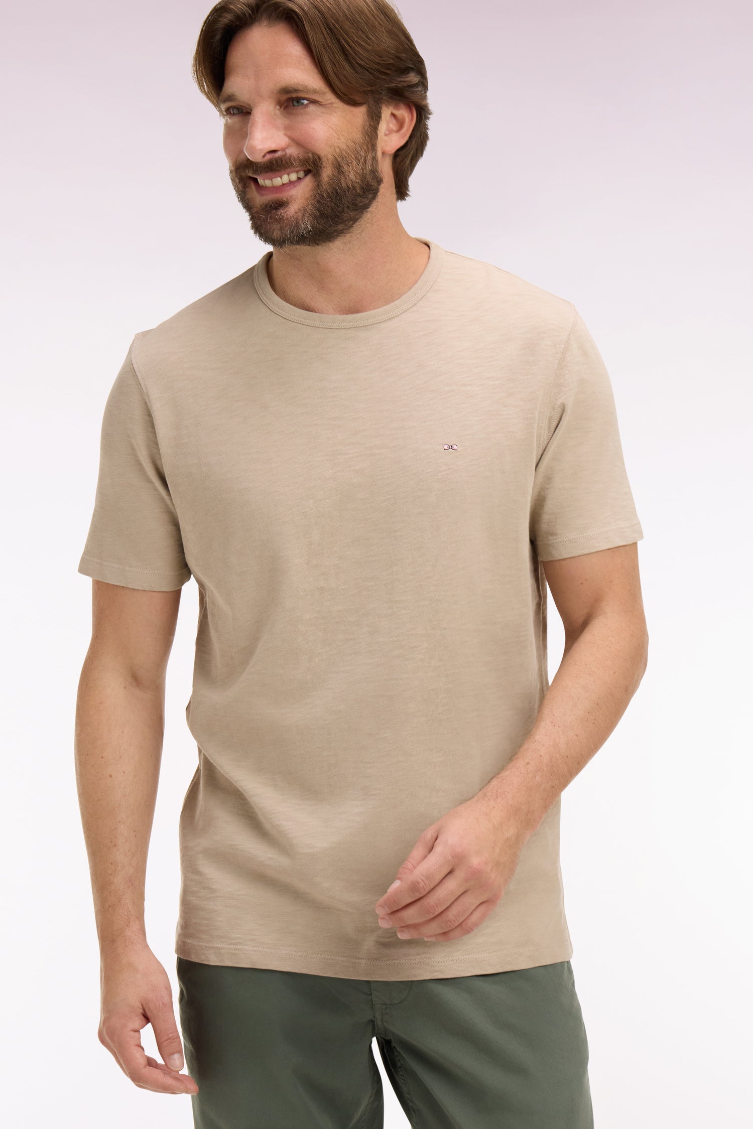 T-shirt à manches courtes en jersey de coton slub beige coupe regular