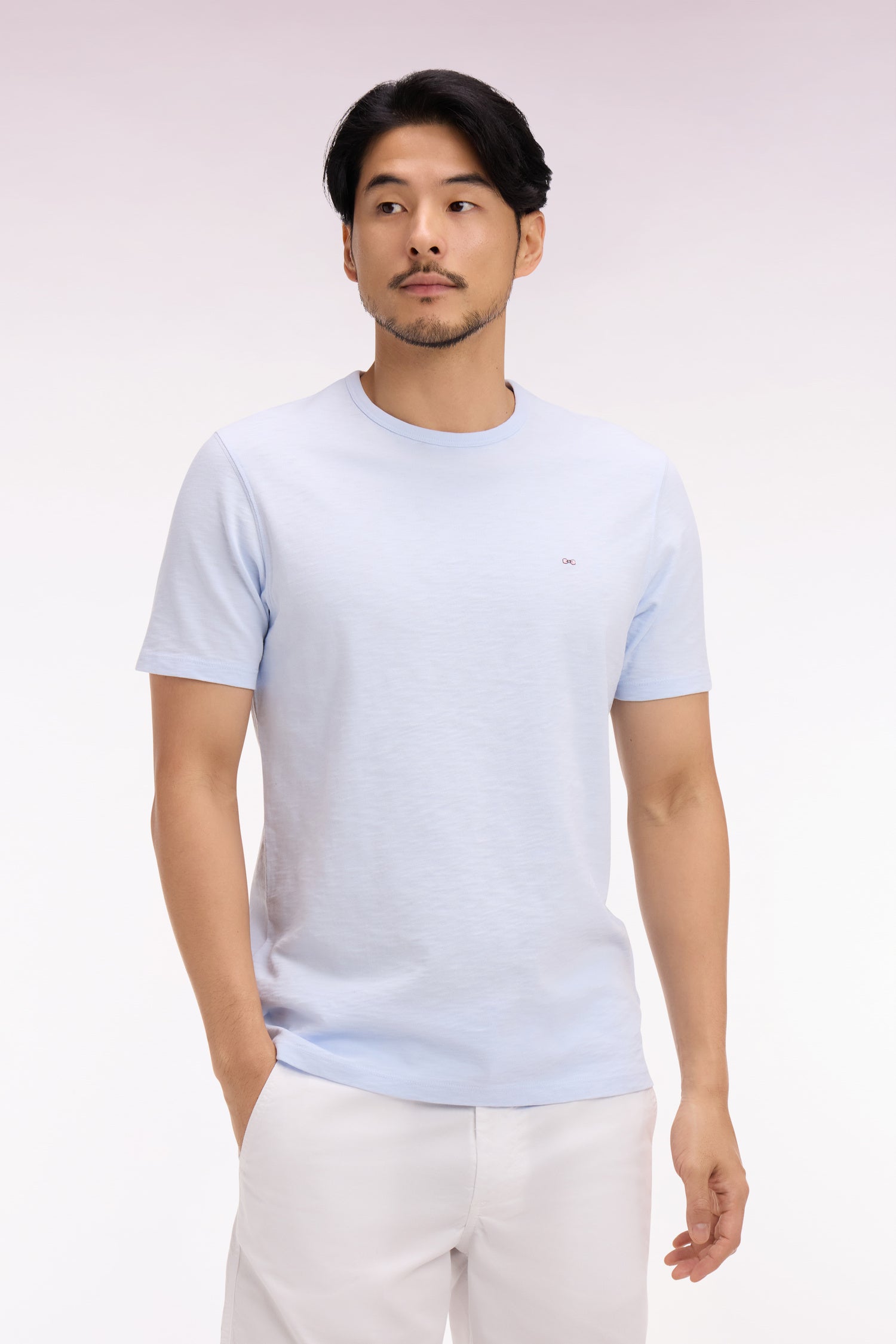 T-shirt à manches courtes en jersey de coton slub ciel coupe regular