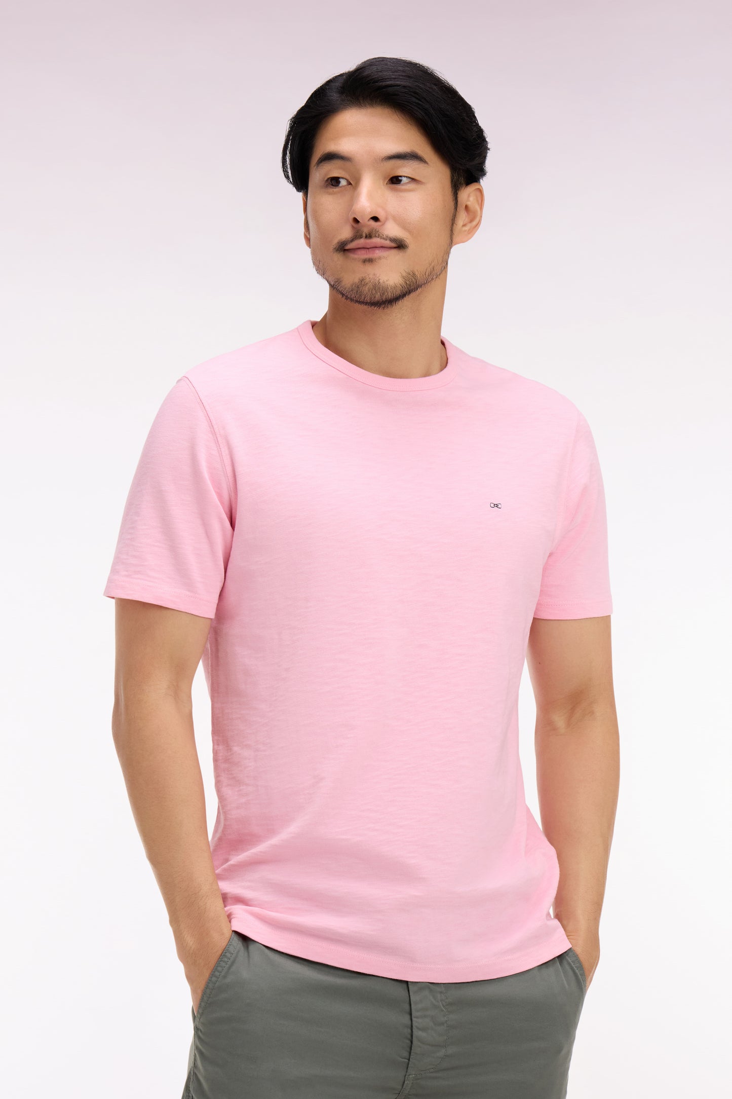 T-shirt à manches courtes en jersey de coton slub rose coupe regular