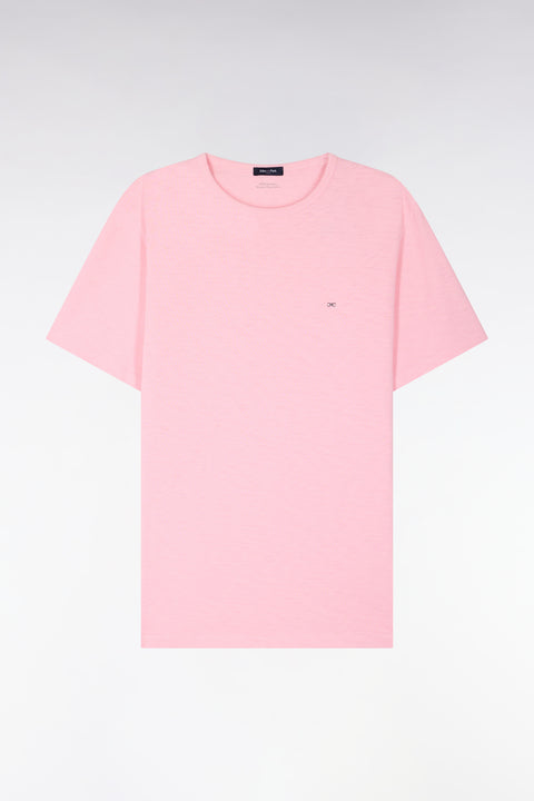 T-shirt à manches courtes en jersey de coton slub rose coupe regular - Image 2