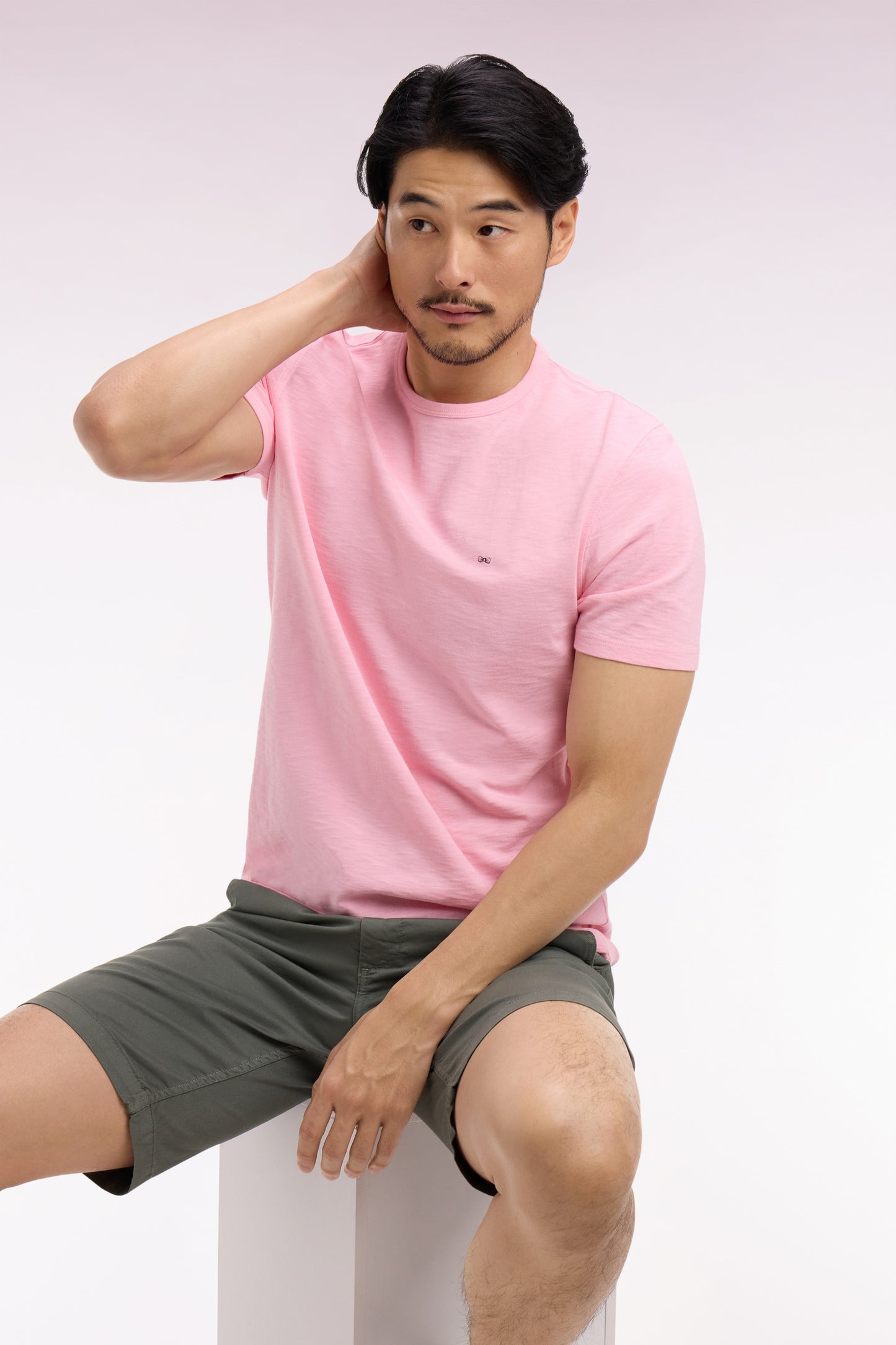 T-shirt à manches courtes en jersey de coton slub rose coupe regular