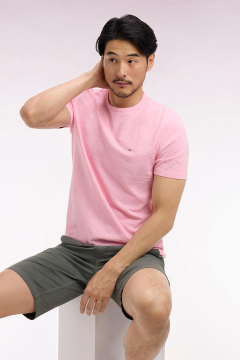 T-shirt à manches courtes en jersey de coton slub rose coupe regular - Image 1