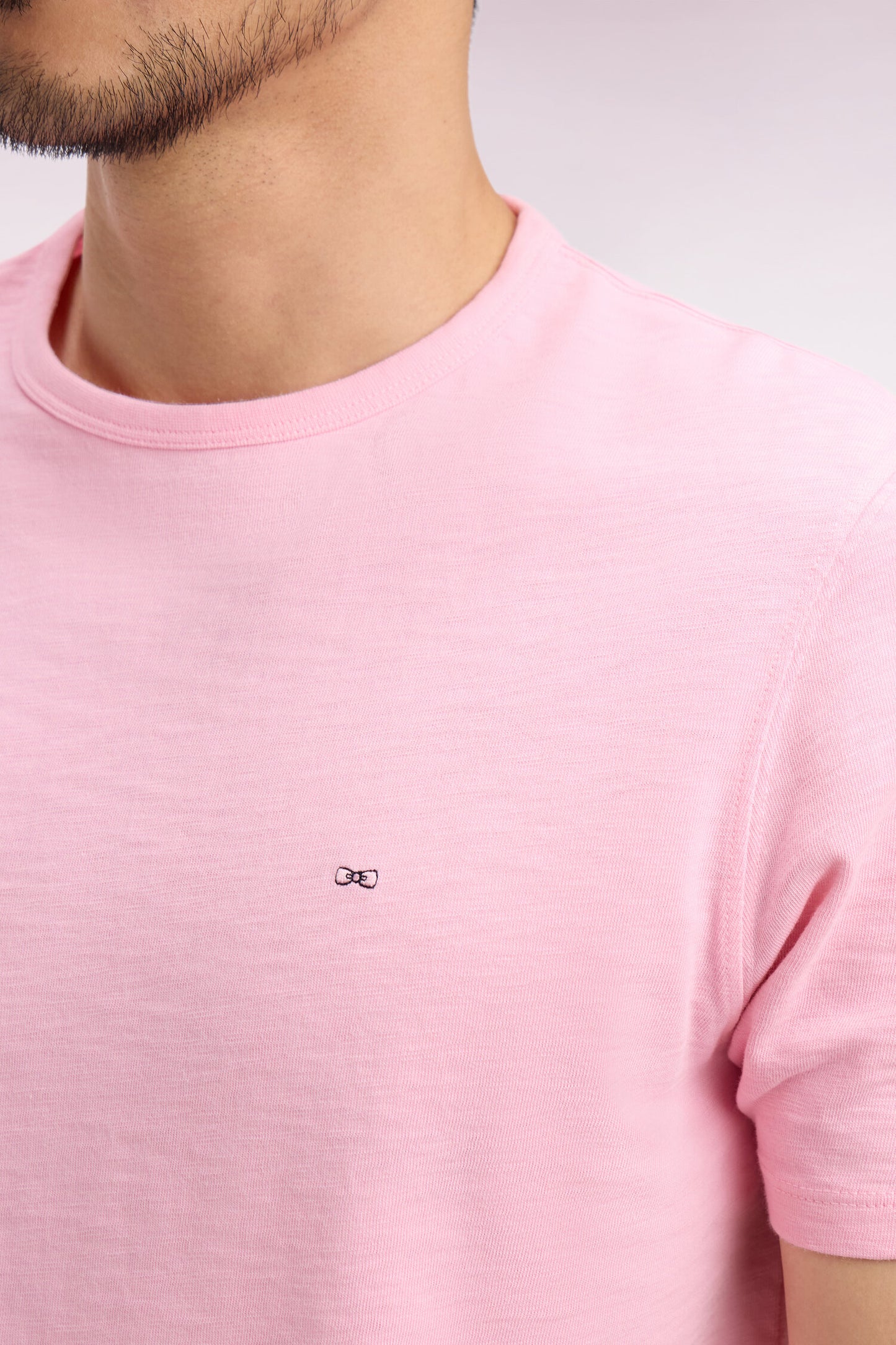 T-shirt à manches courtes en jersey de coton slub rose coupe regular