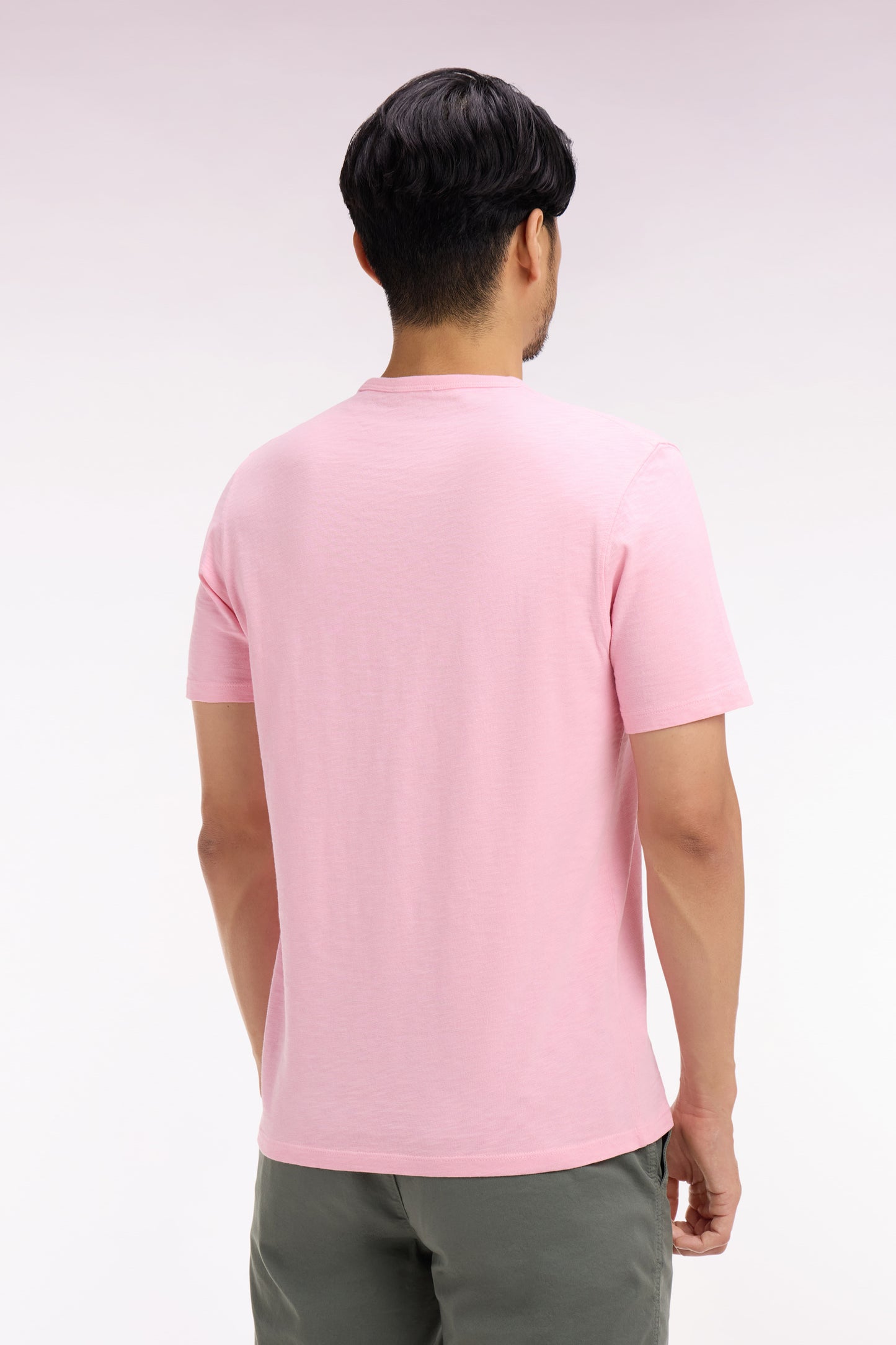 T-shirt à manches courtes en jersey de coton slub rose coupe regular