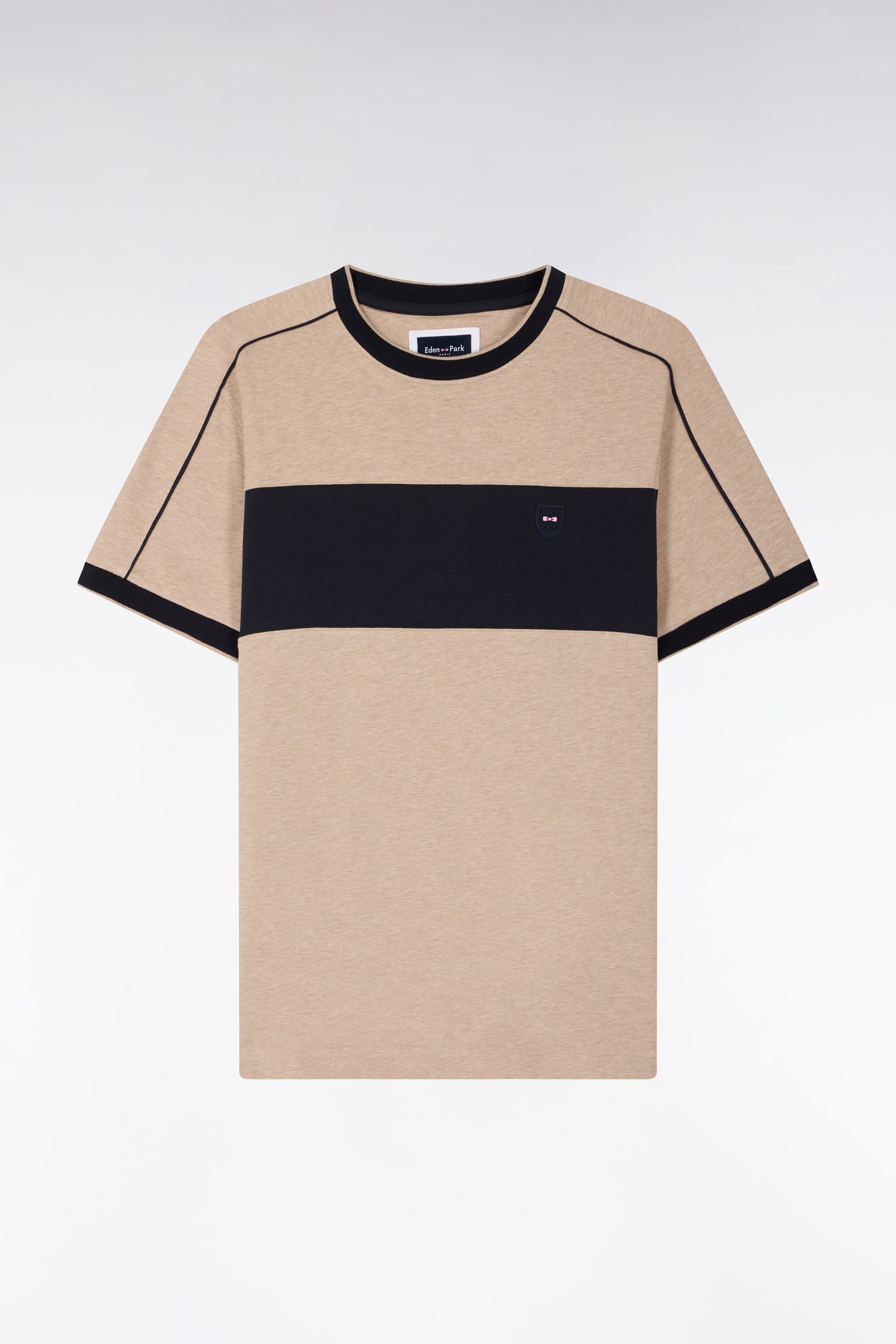 T-shirt à manches courtes en coton stretch beige à découpes coupe slim