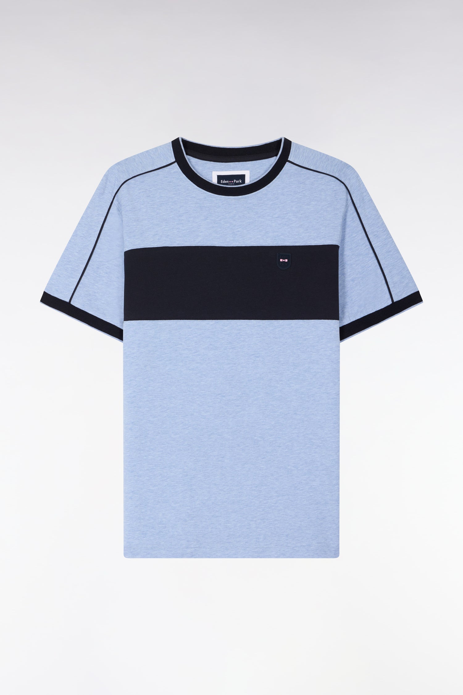 T-shirt à manches courtes en coton stretch bleu ciel à découpes coupe slim