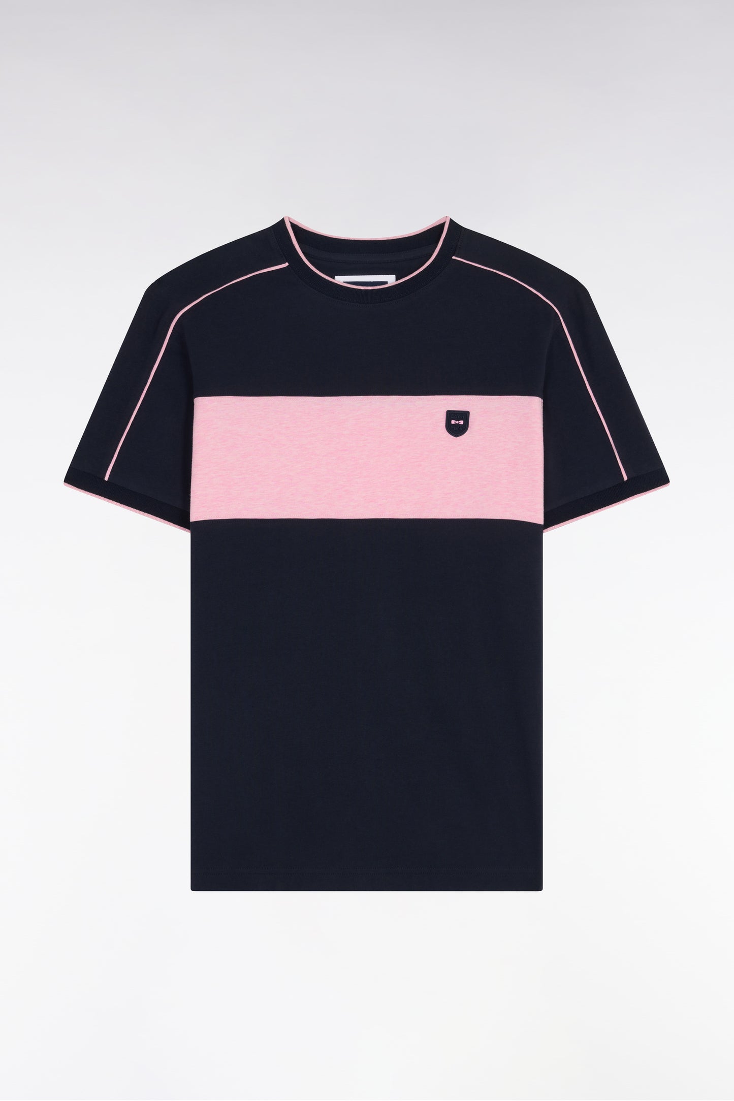 Short-sleeved slim-fit cut-out navy stretch cotton T-shirt