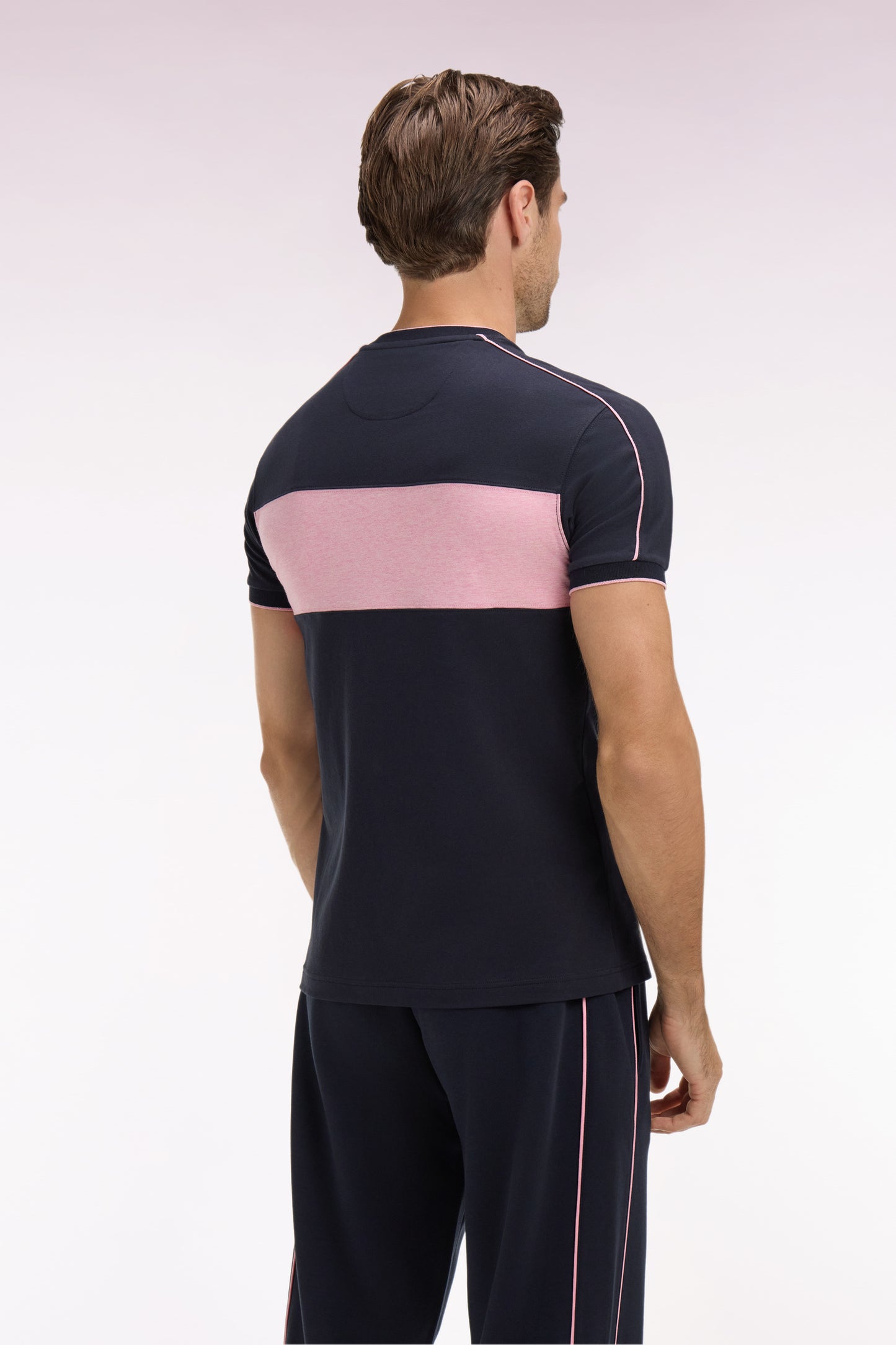 Short-sleeved slim-fit cut-out navy stretch cotton T-shirt