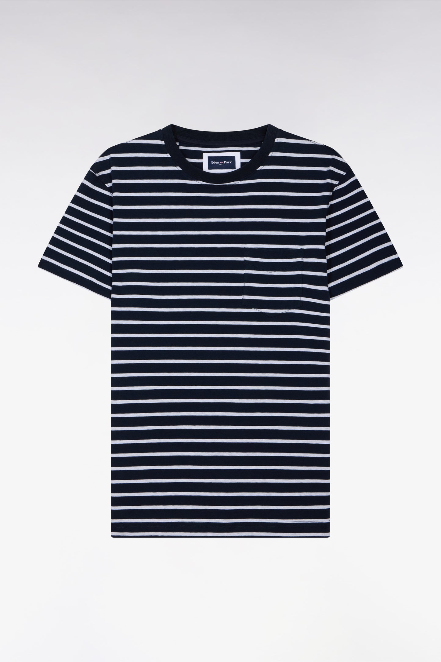 Short-sleeved light gray striped stretch cotton slim-fit T-shirt