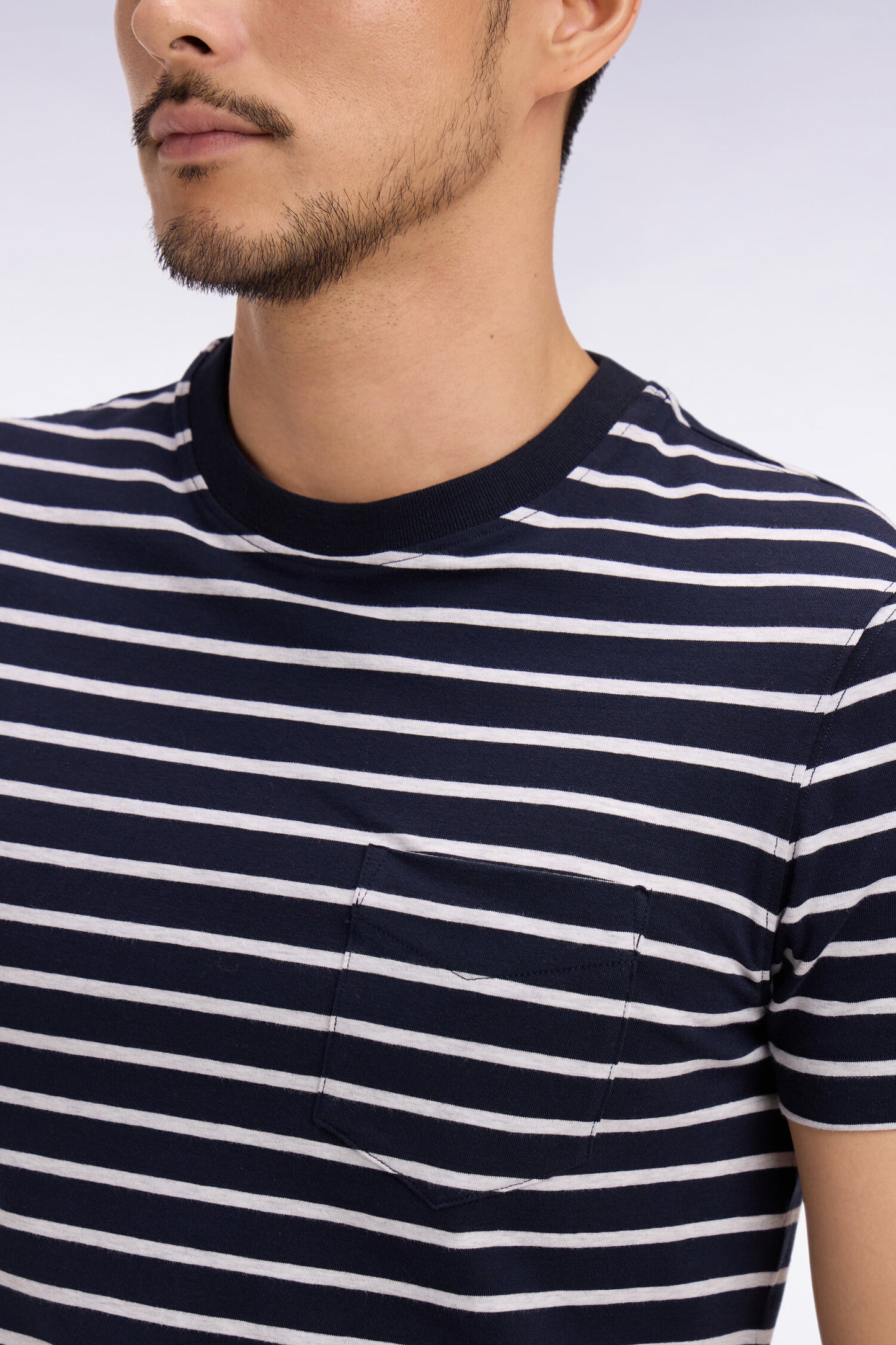 Short-sleeved light gray striped stretch cotton slim-fit T-shirt