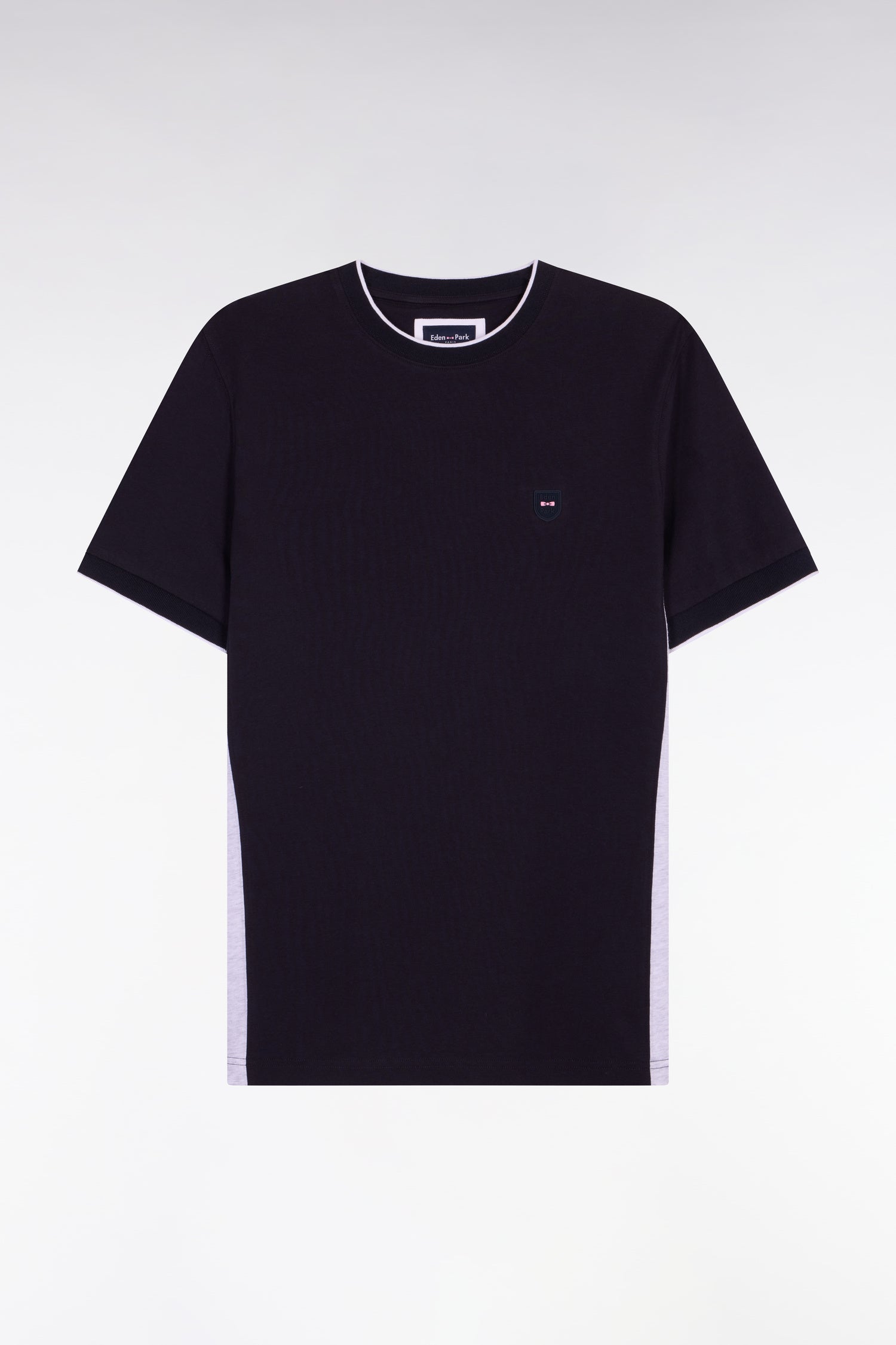 T-shirt à manches courtes en coton stretch noir à découpes coupe slim