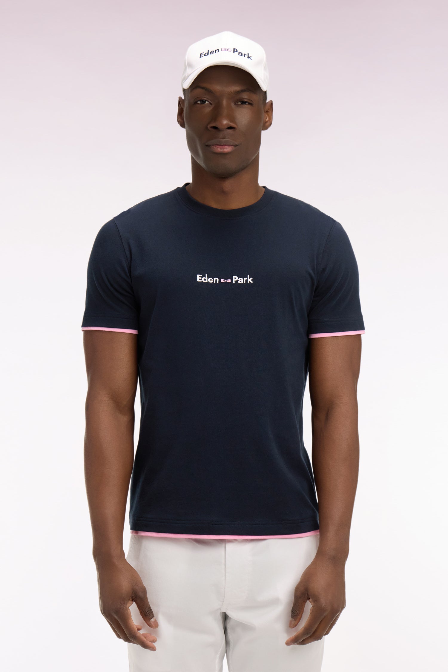 T-shirt à manches courtes en coton marine broderie Eden Park coupe regular