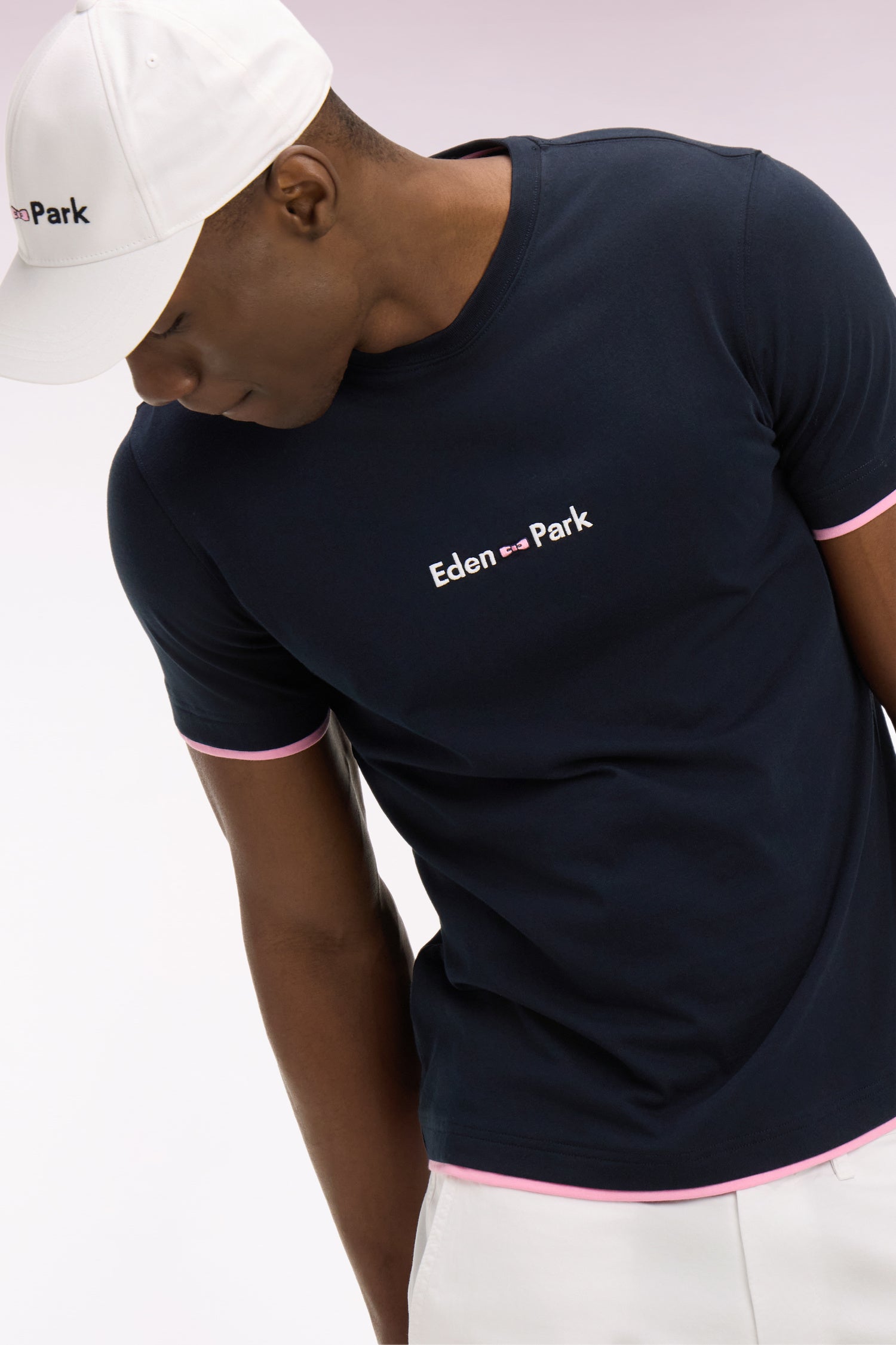 T-shirt à manches courtes en coton marine broderie Eden Park coupe regular