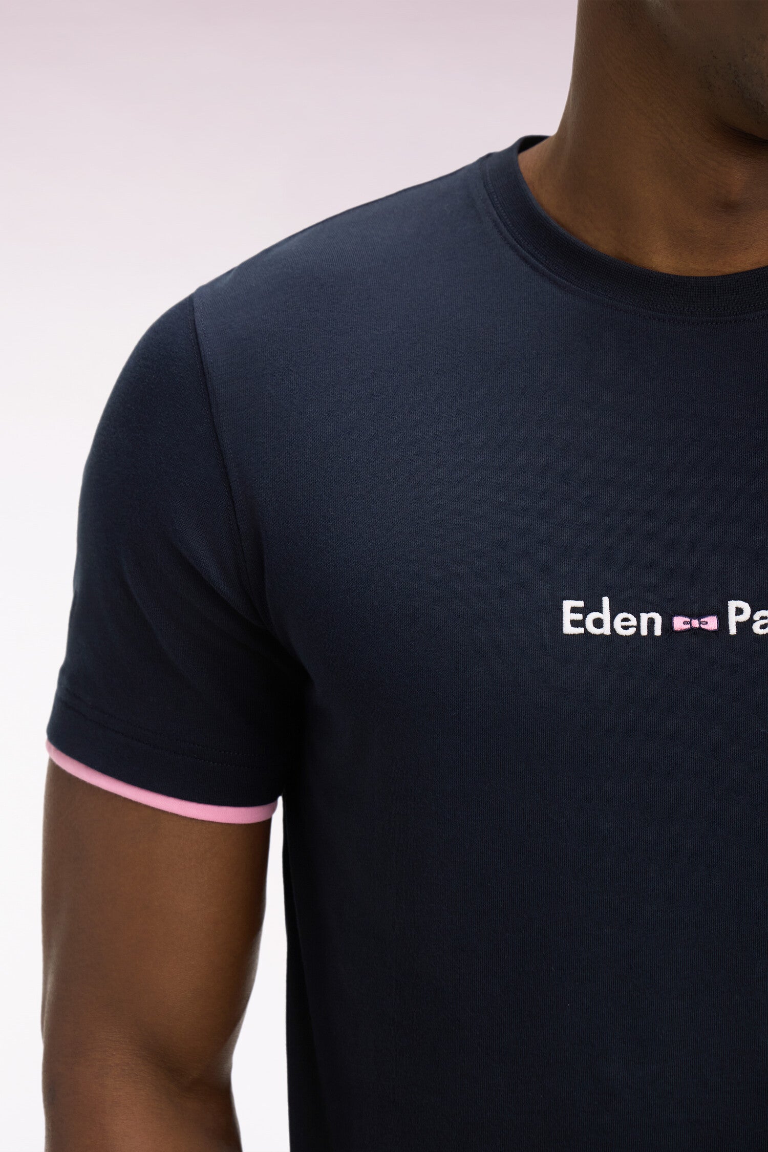 T-shirt à manches courtes en coton marine broderie Eden Park coupe regular