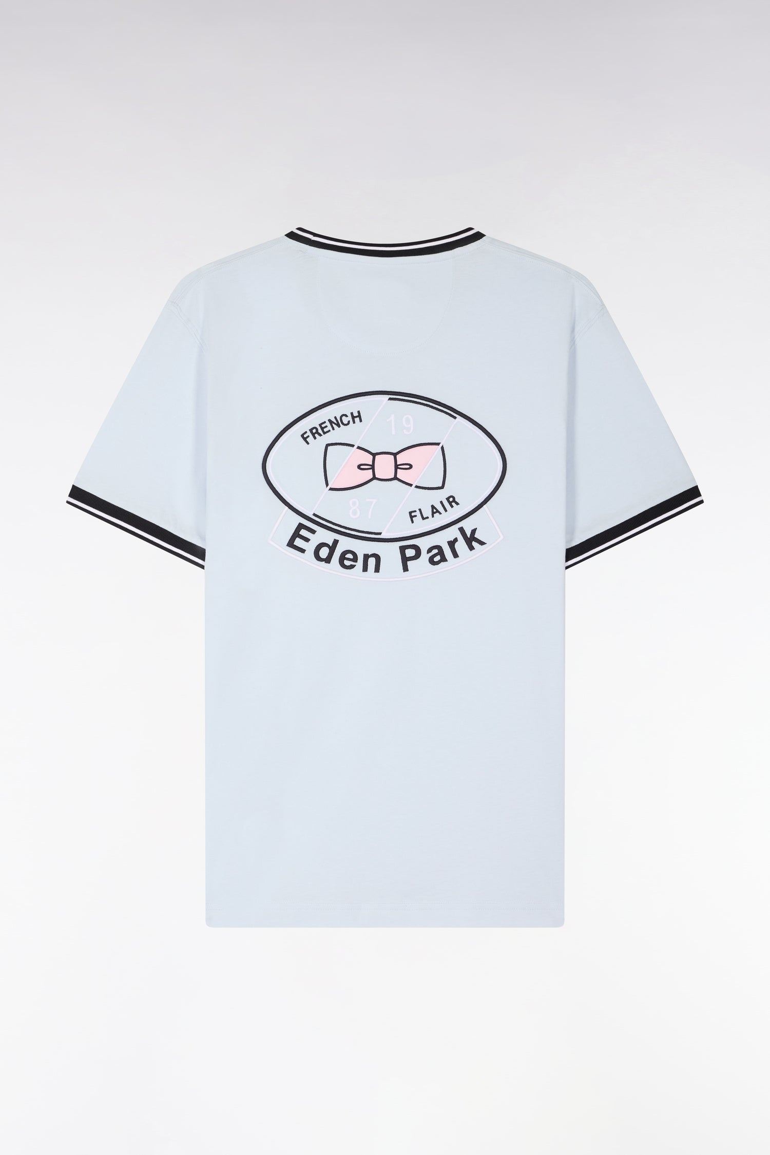 T-shirt à manches courtes en coton bleu ciel brodé coupe regular