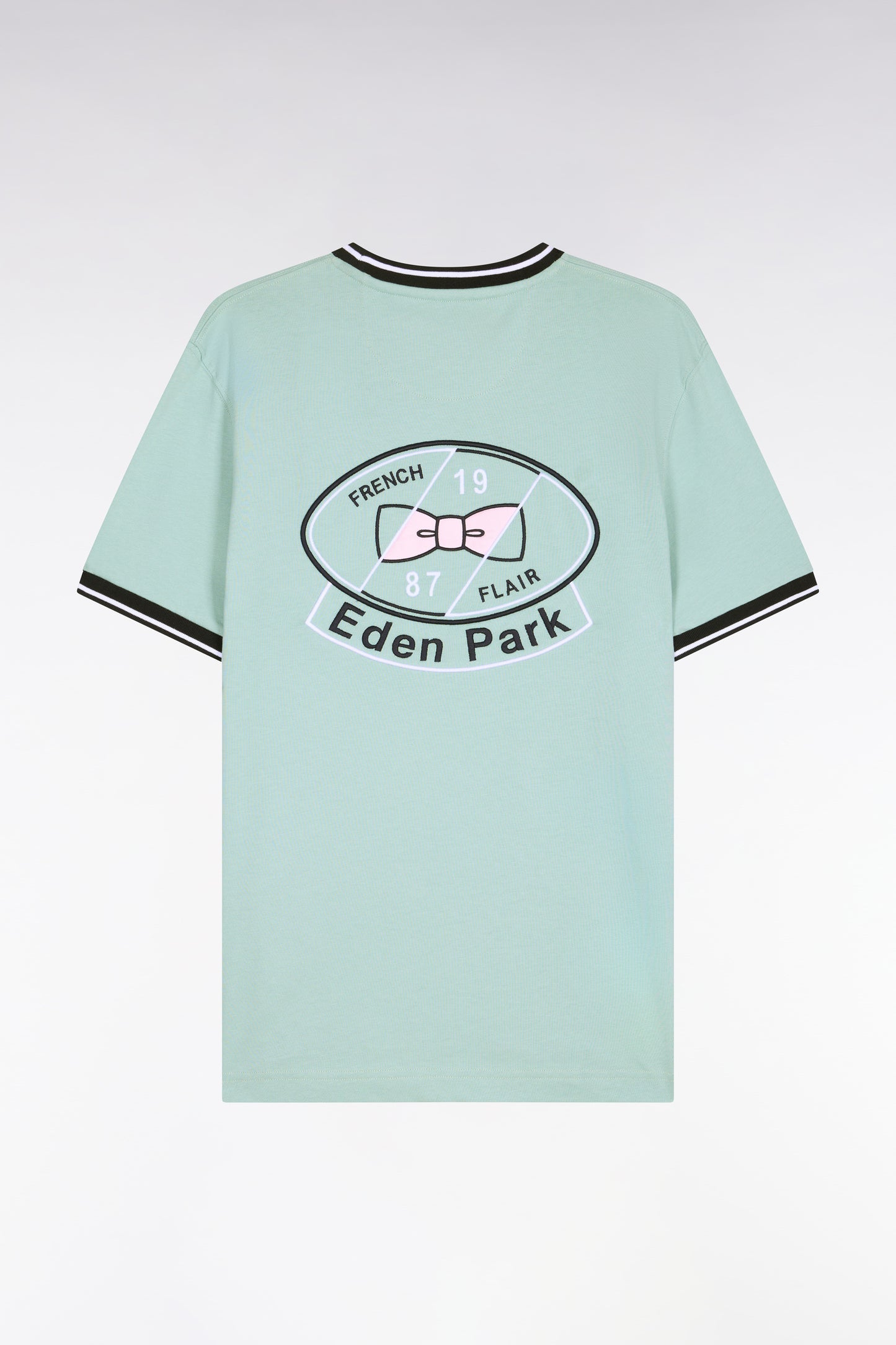 Short-sleeved T-shirt in embroidered sea green cotton, regular fit