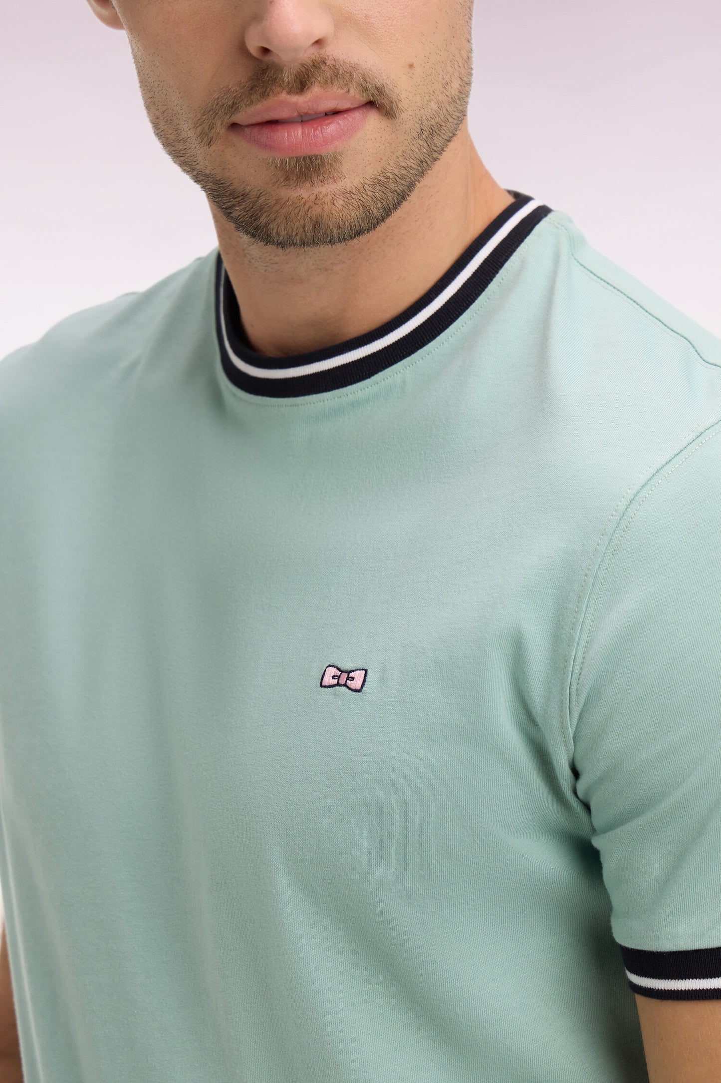 Short-sleeved T-shirt in embroidered sea green cotton, regular fit