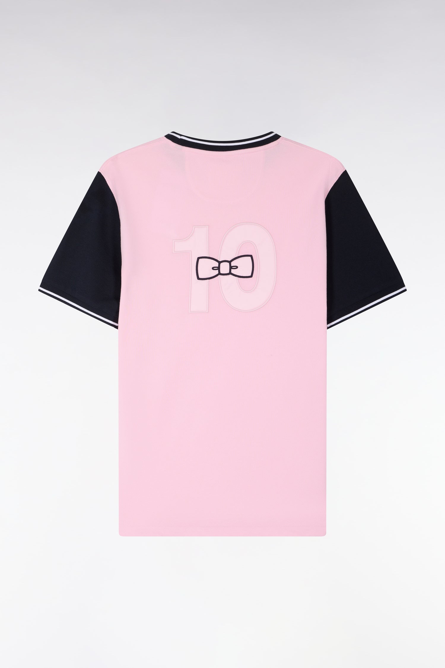 T-shirt à manches courtes en coton rose bicolore brodé coupe regular