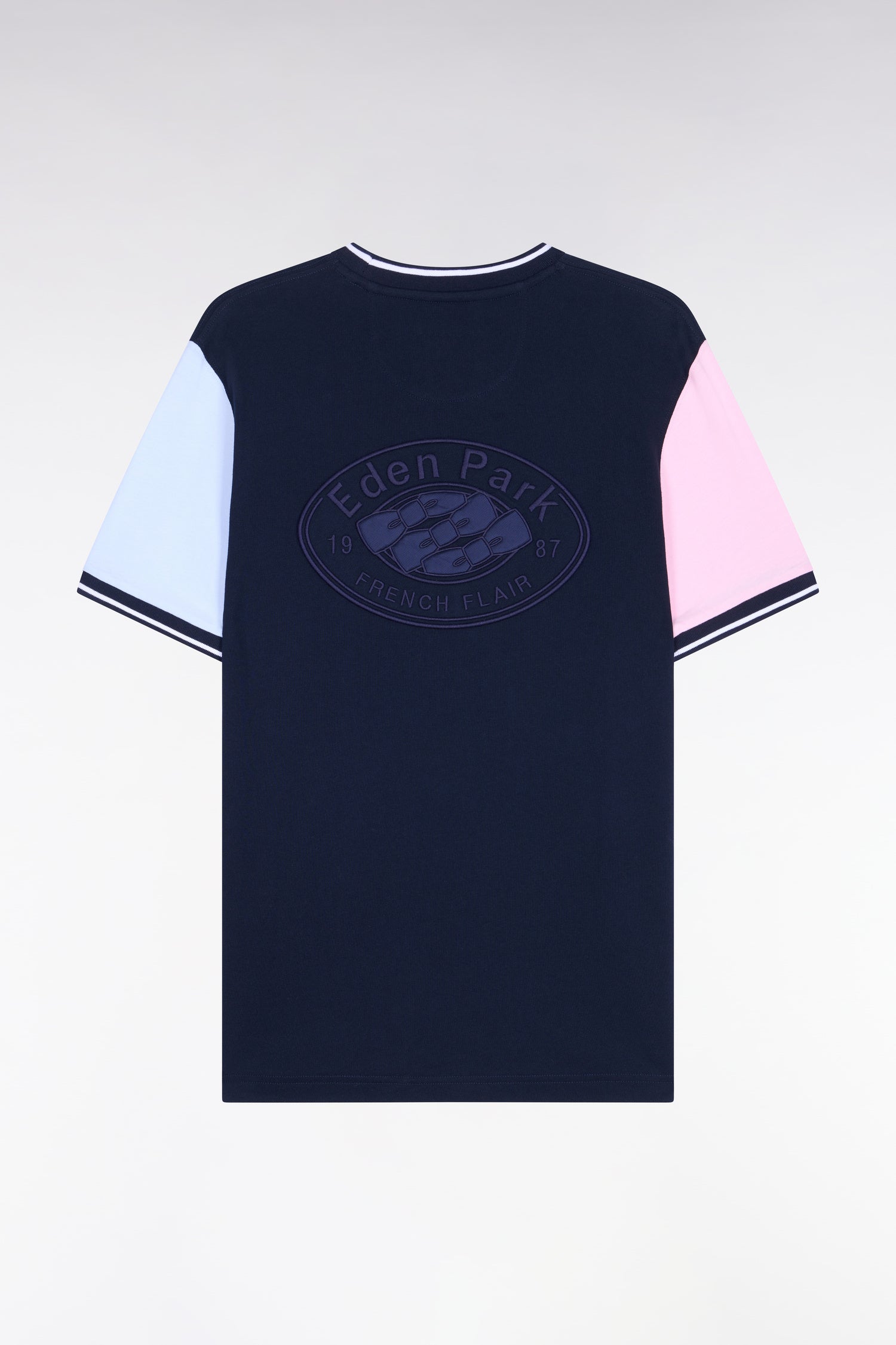 T-shirt à manches courtes en coton tricolore brodé coupe regular