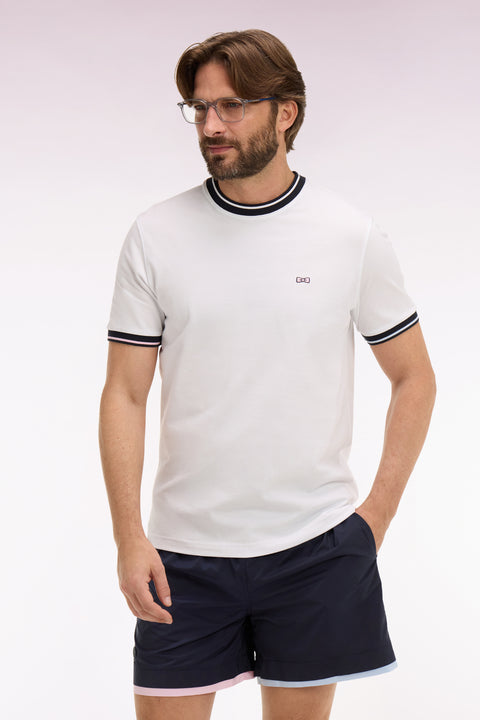 T-shirt à manches courtes en coton blanc brodé coupe regular - Image 3