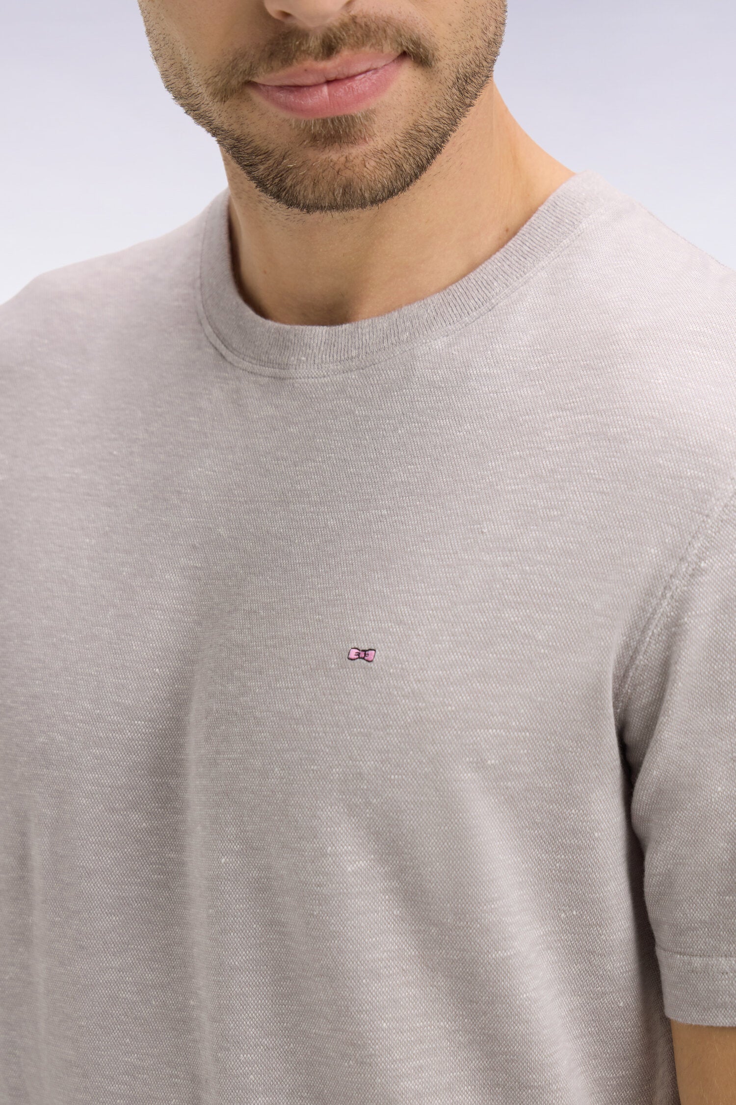 T-shirt à manches courtes en coton et lin gris coupe regular