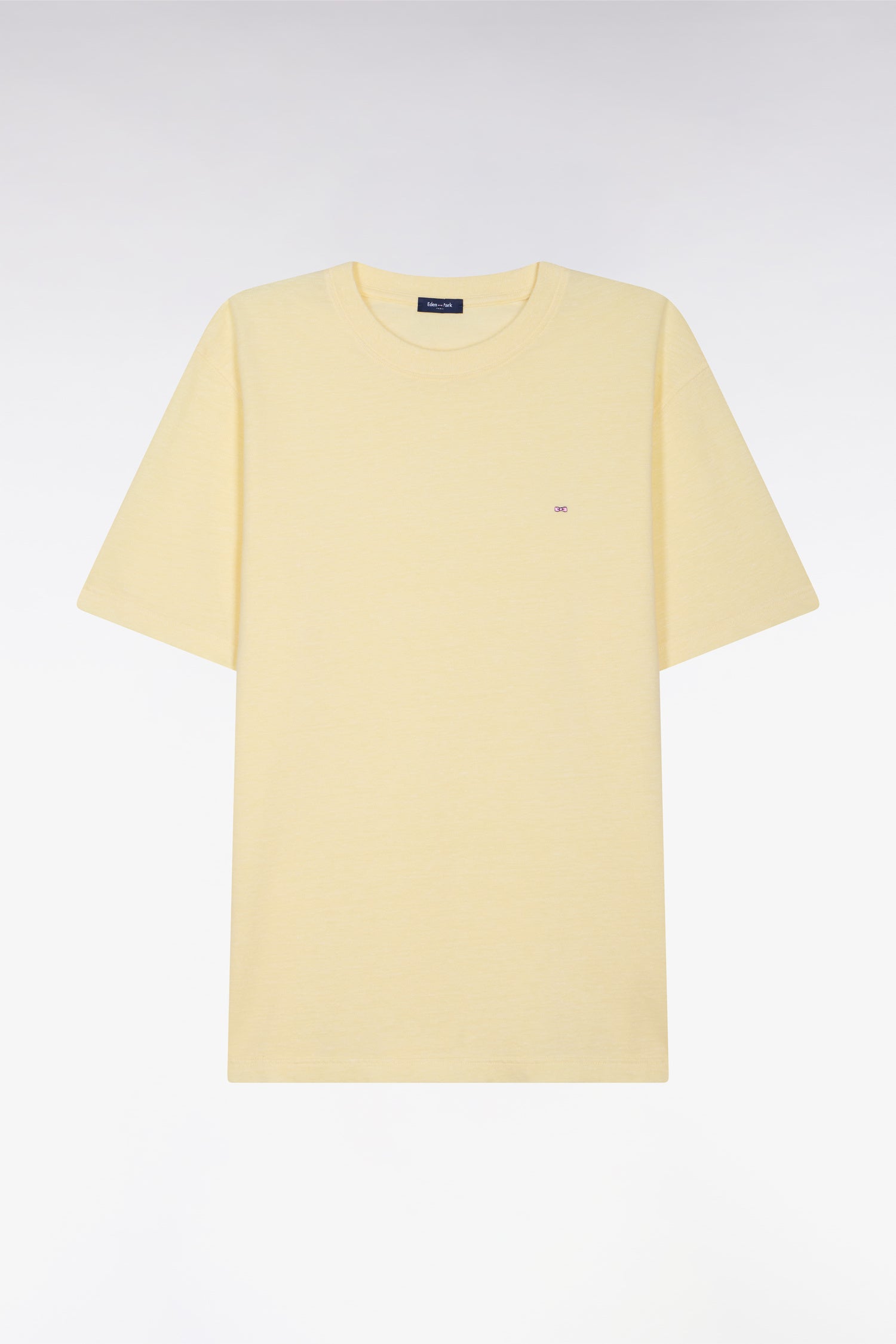T-shirt à manches courtes en coton et lin jaune coupe regular