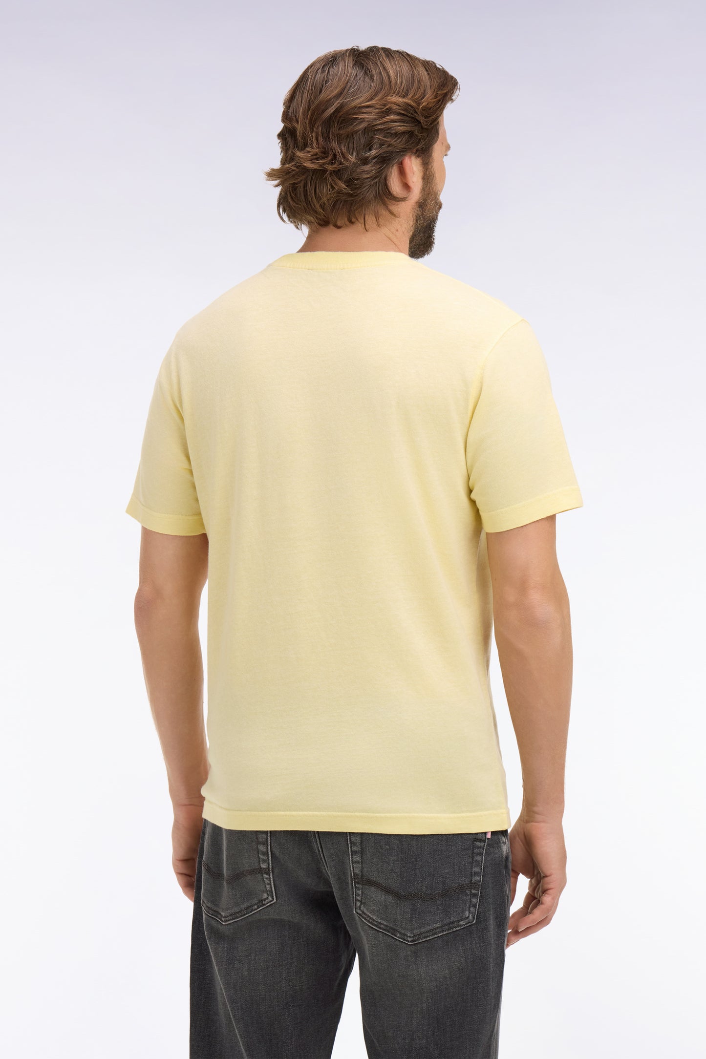 T-shirt à manches courtes en coton et lin jaune coupe regular