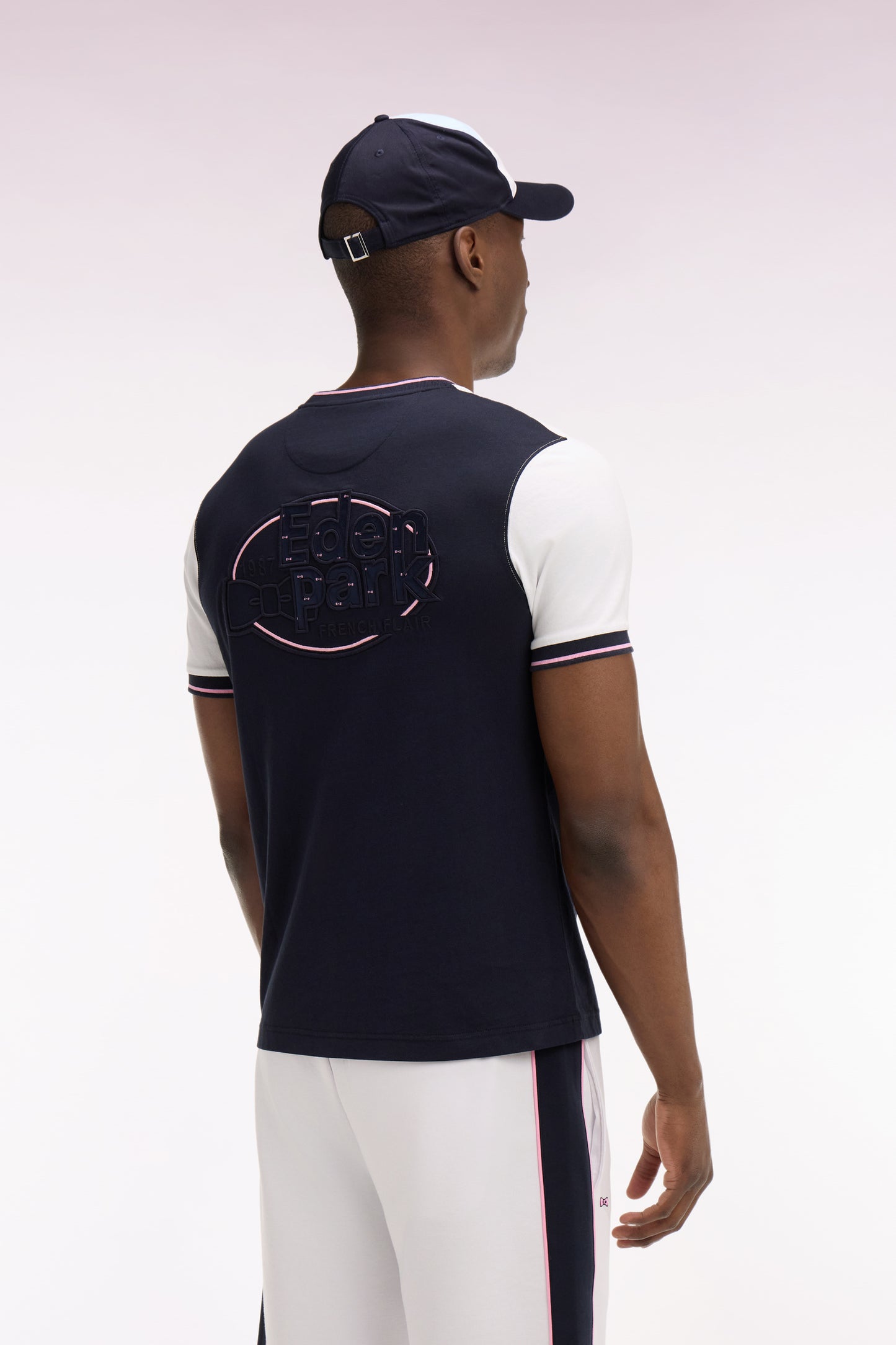 T-shirt à manches courtes en bicolore blanc et marine coupe regular