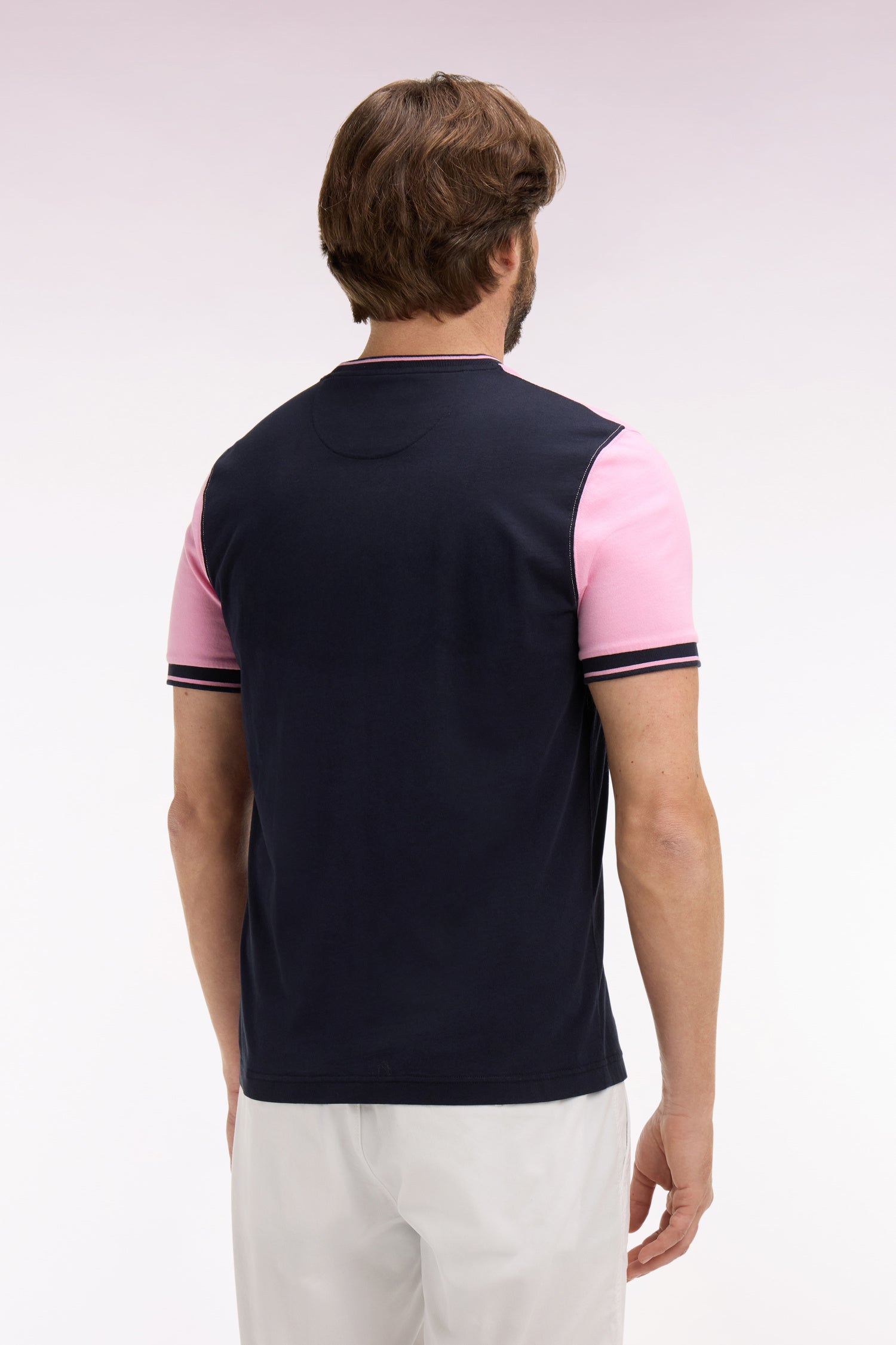 T-shirt à manches courtes en bicolore rose et marine coupe regular