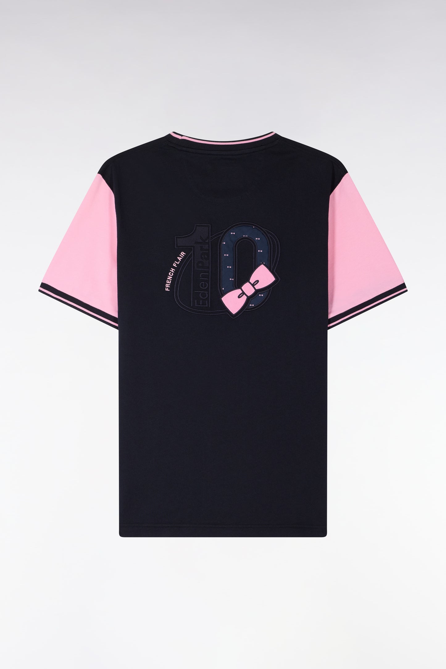 T-shirt à manches courtes en coton marine manches roses coupe regular